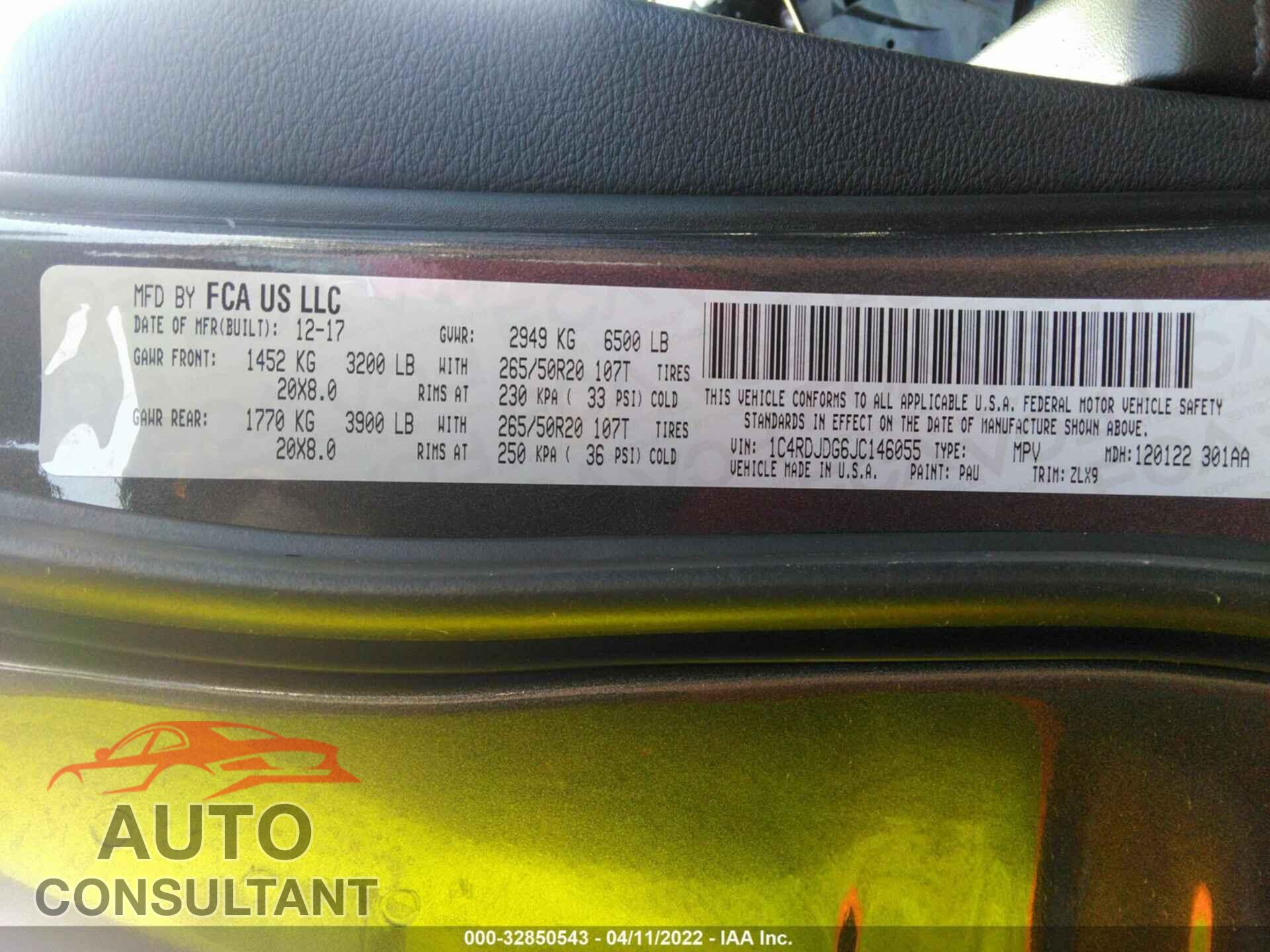 DODGE DURANGO 2018 - 1C4RDJDG6JC146055