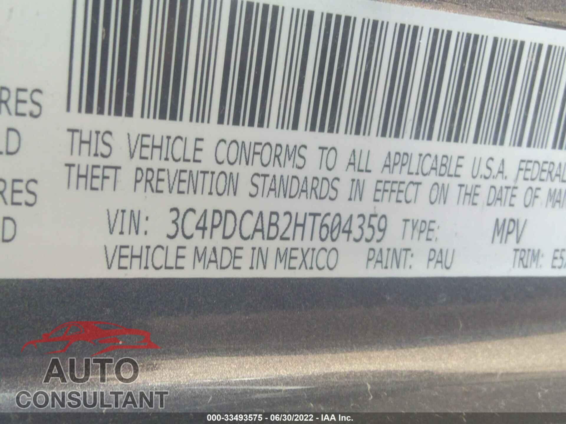 DODGE JOURNEY 2017 - 3C4PDCAB2HT604359