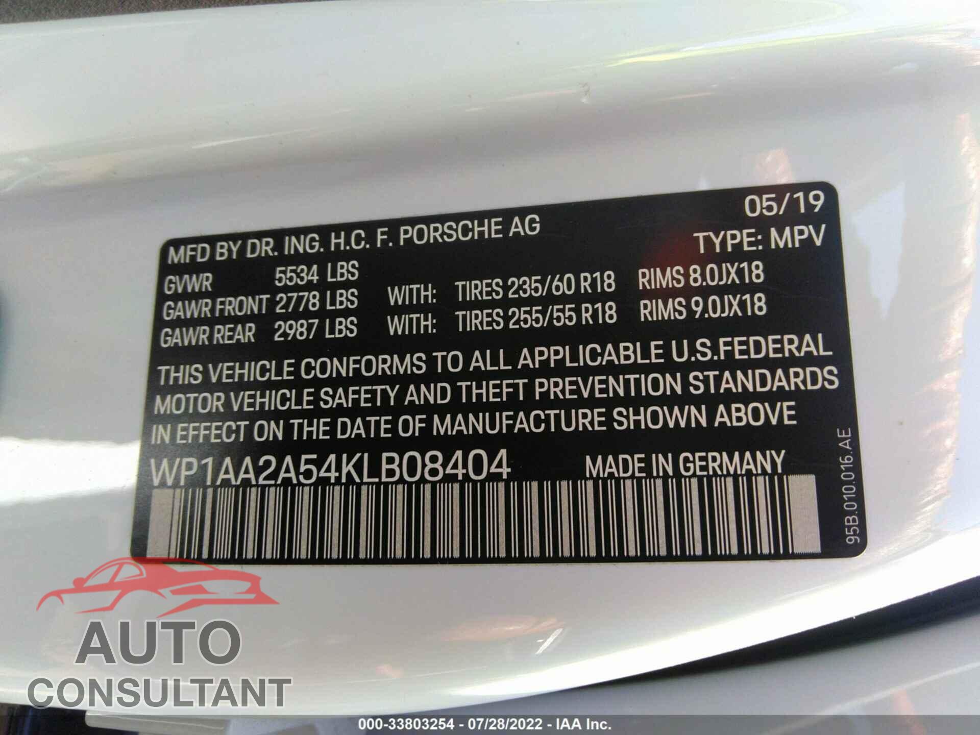 PORSCHE MACAN 2019 - WP1AA2A54KLB08404