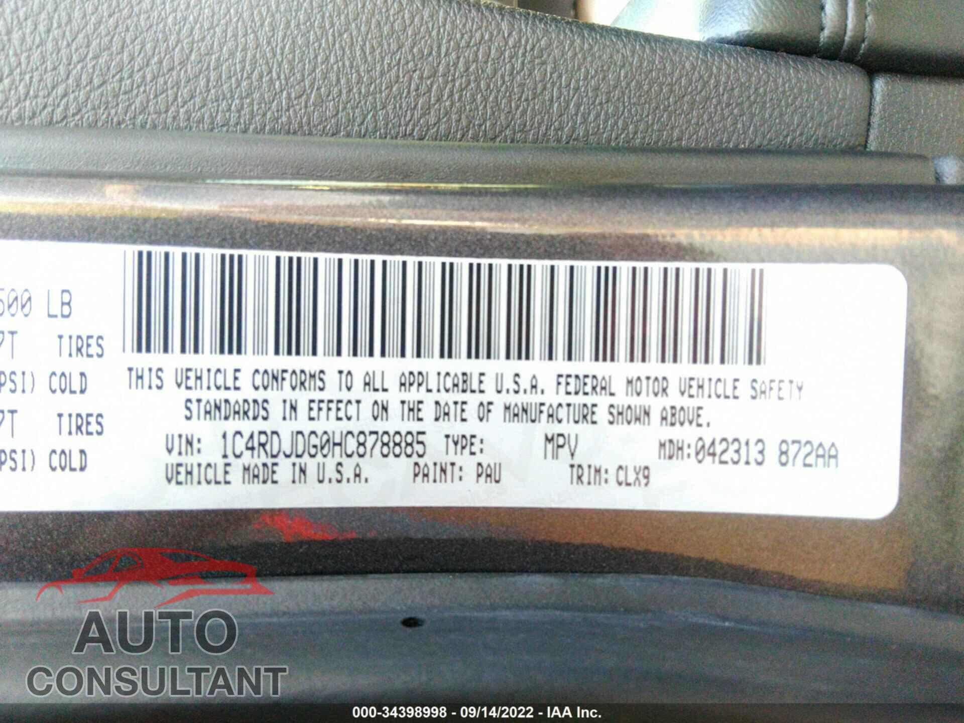 DODGE DURANGO 2017 - 1C4RDJDG0HC878885
