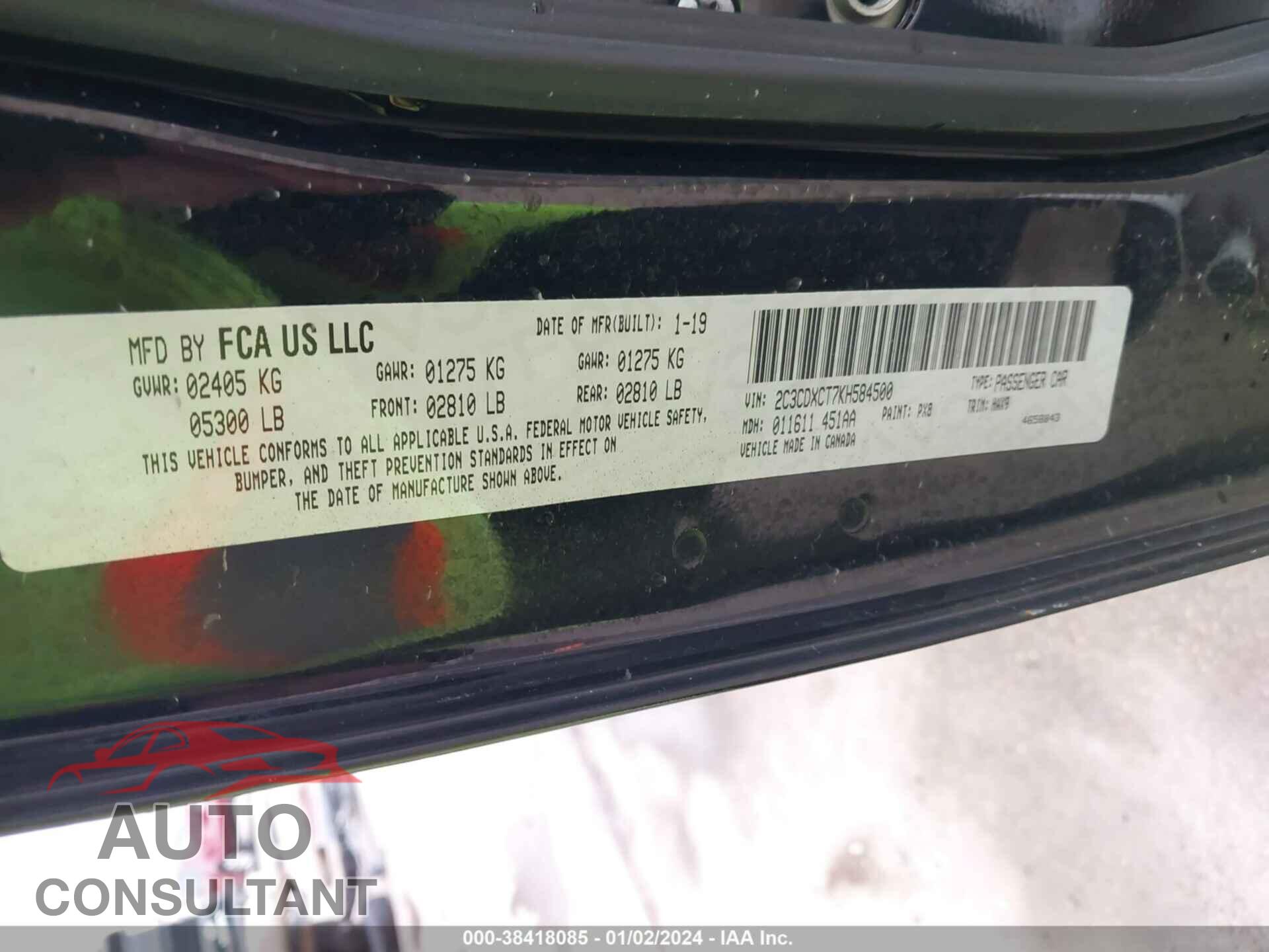 DODGE CHARGER 2019 - 2C3CDXCT7KH584500