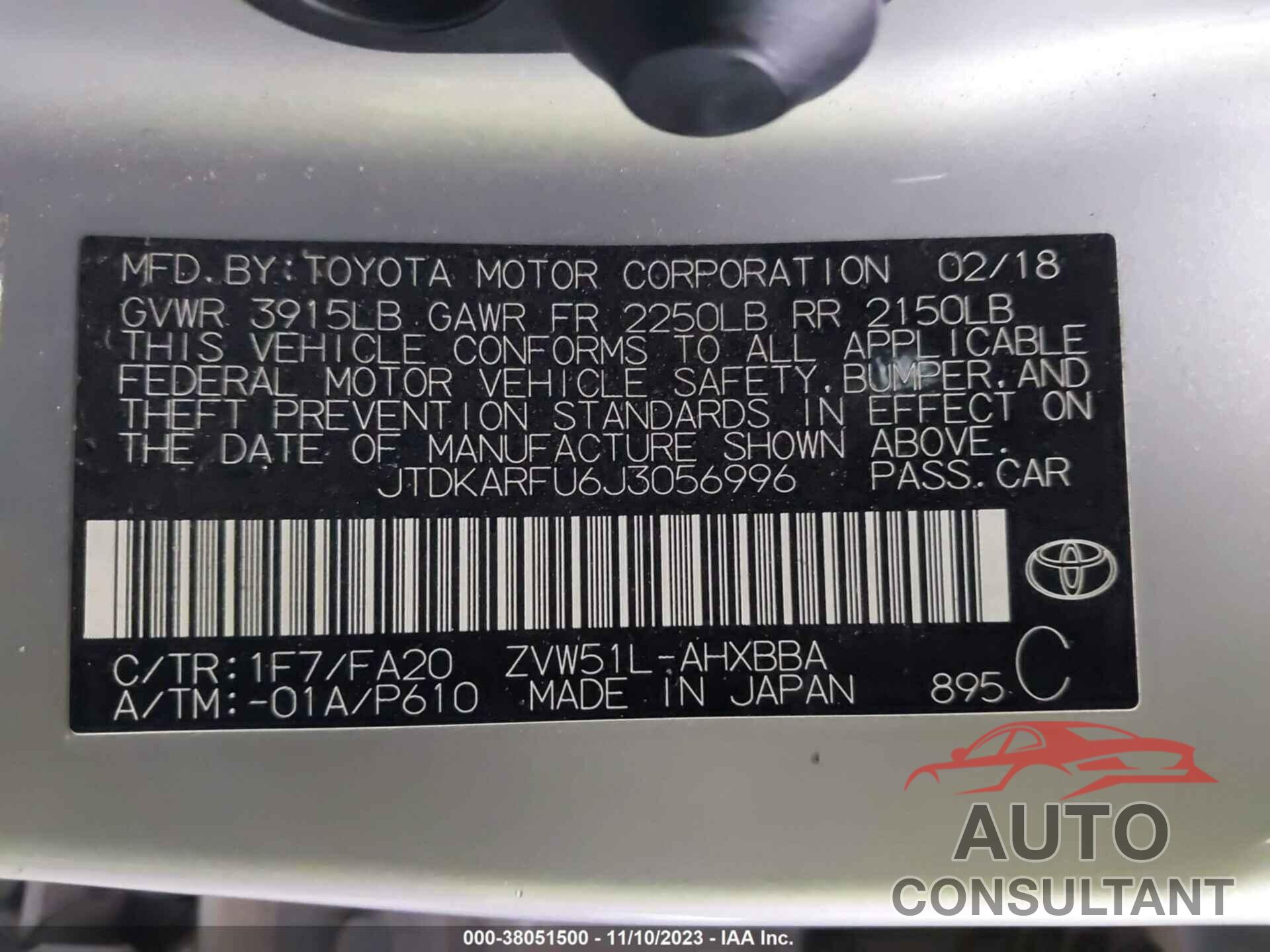 TOYOTA PRIUS 2018 - JTDKARFU6J3056996