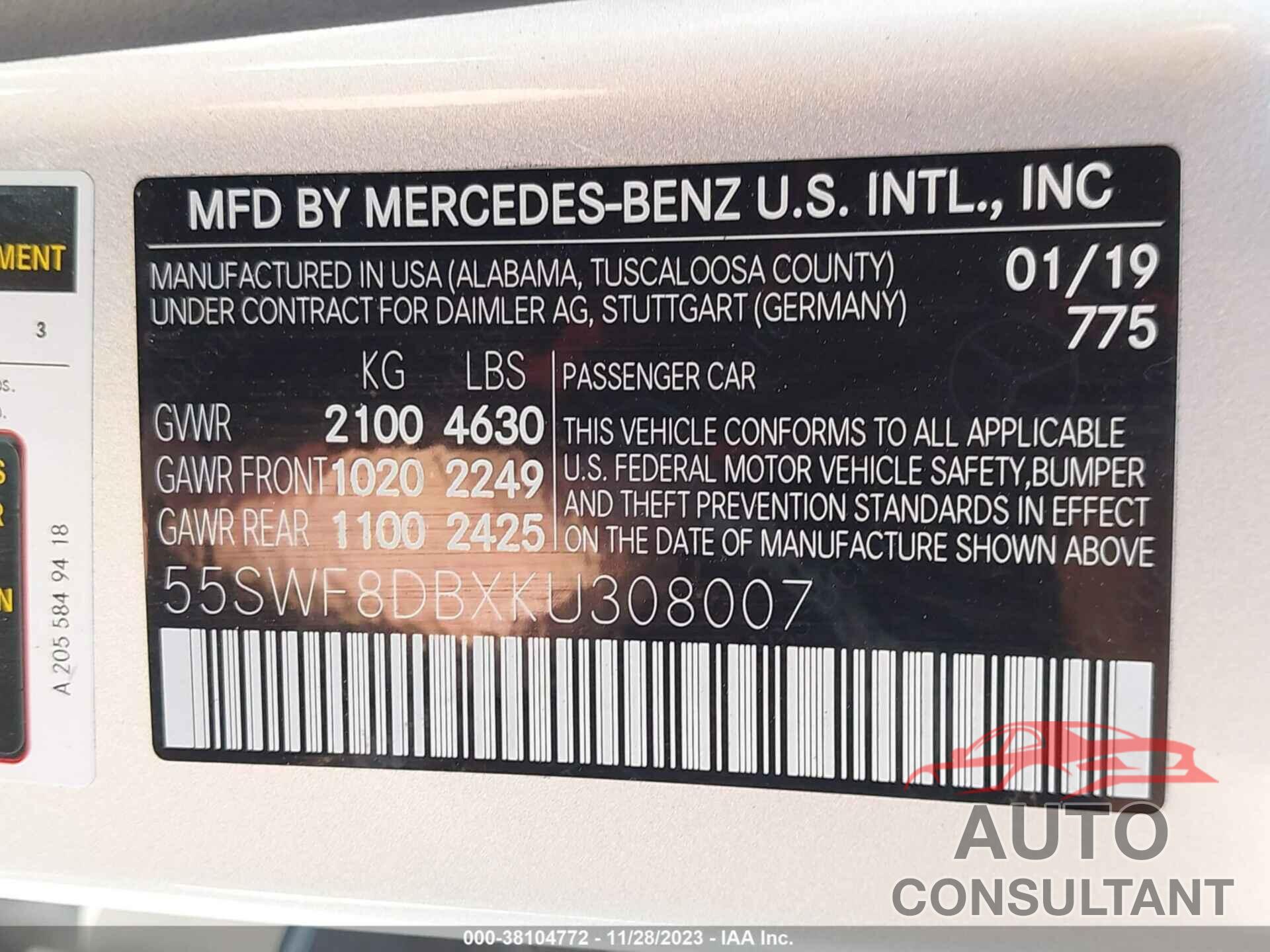 MERCEDES-BENZ C 300 2019 - 55SWF8DBXKU308007