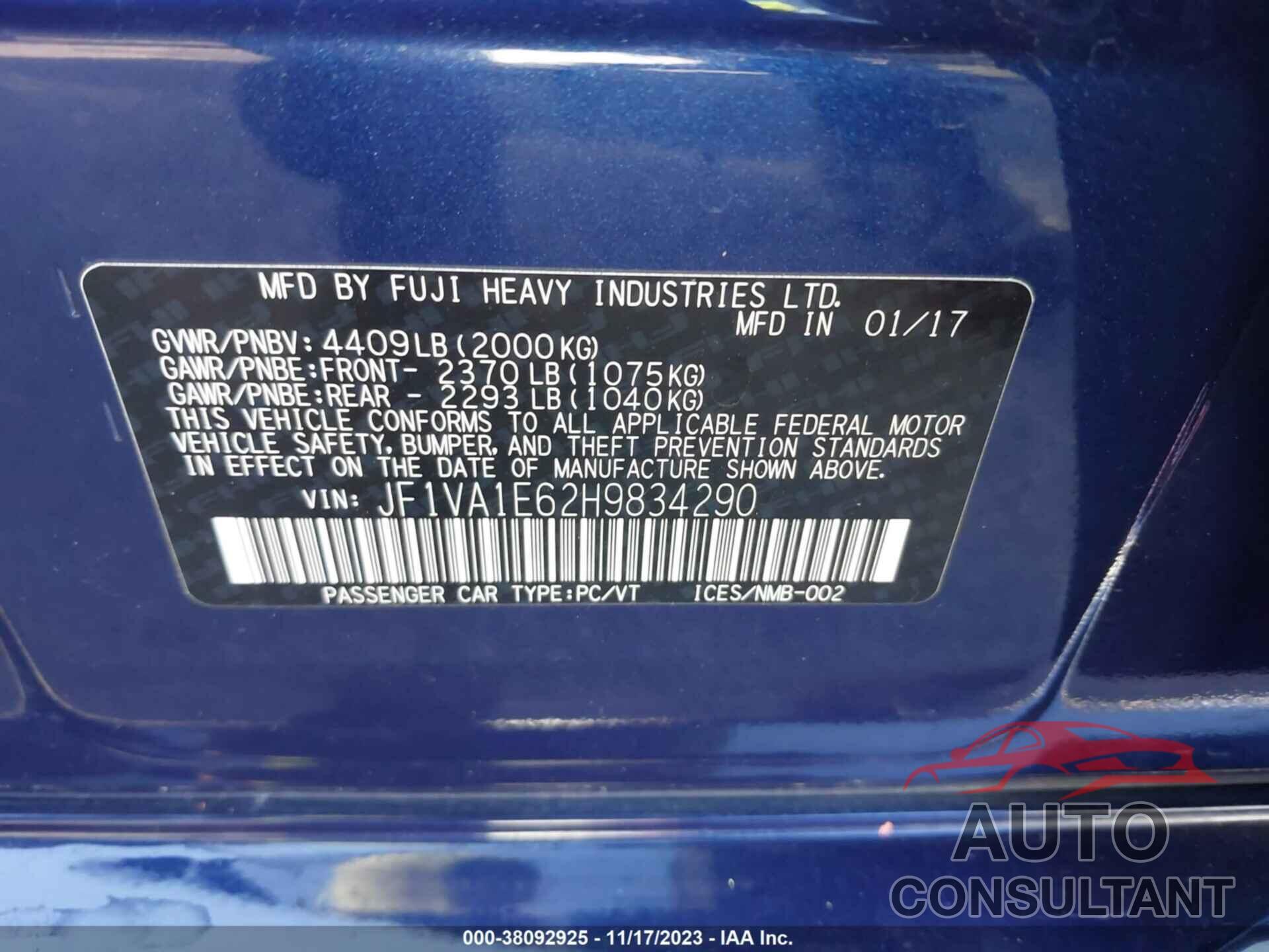 SUBARU WRX 2017 - JF1VA1E62H9834290