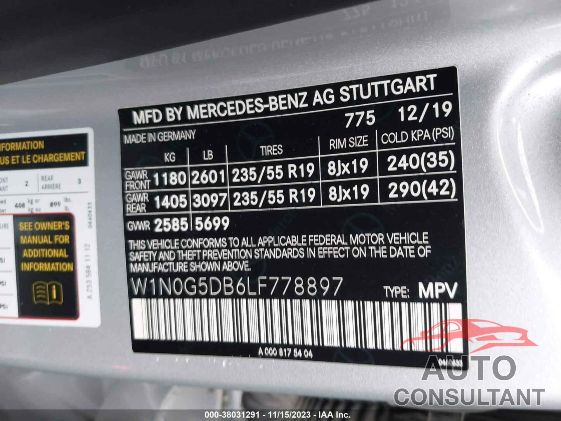 MERCEDES-BENZ GLC 2020 - W1N0G5DB6LF778897