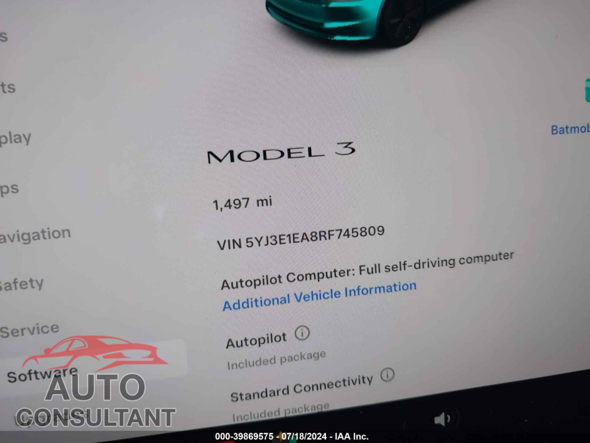 TESLA MODEL 3 2024 - 5YJ3E1EA8RF745809