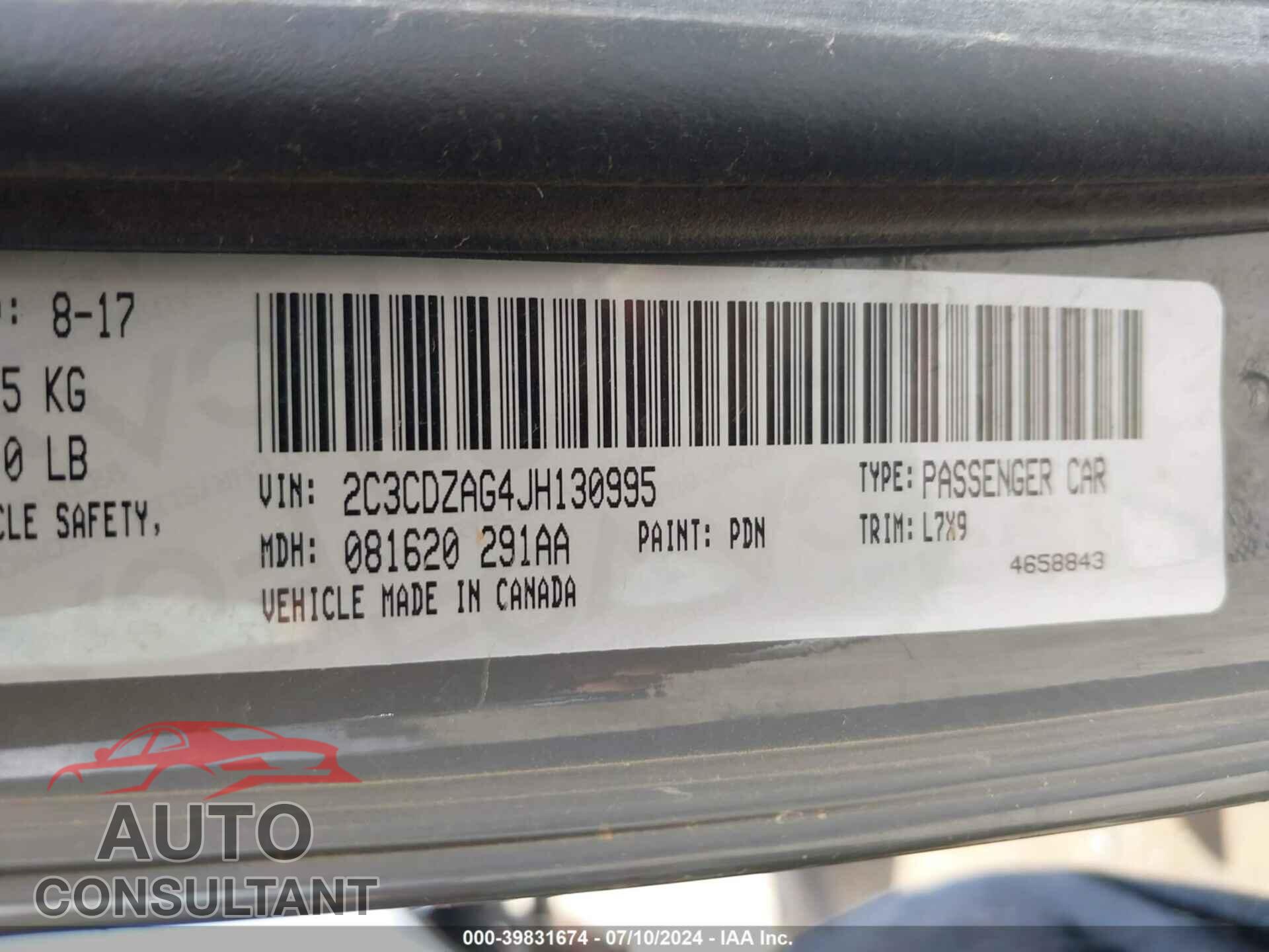 DODGE CHALLENGER 2018 - 2C3CDZAG4JH130995