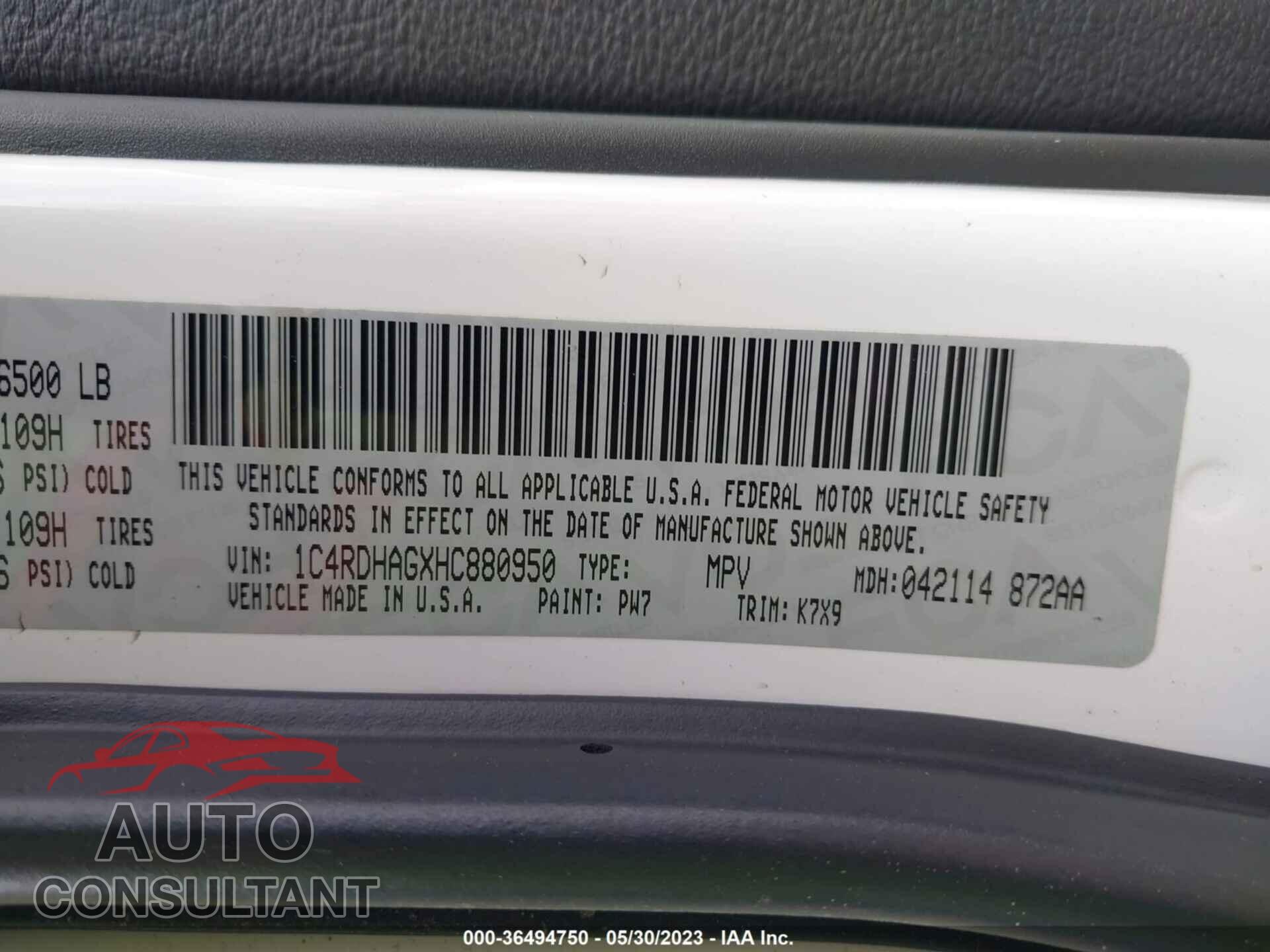 DODGE DURANGO 2017 - 1C4RDHAGXHC880950