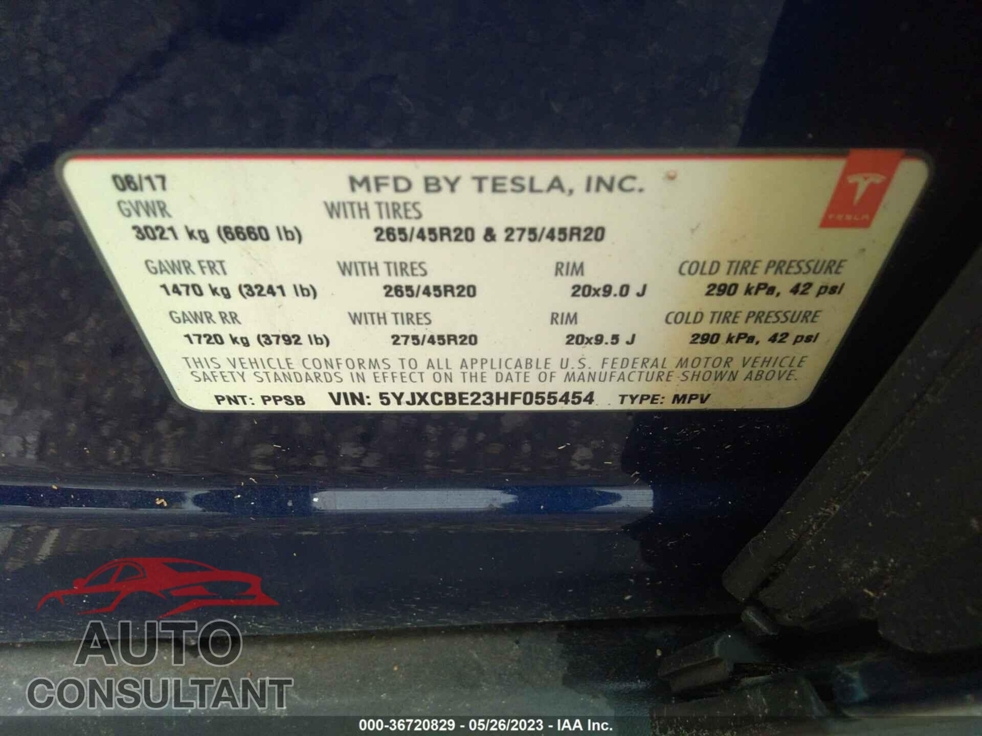TESLA MODEL X 2017 - 5YJXCBE23HF055454