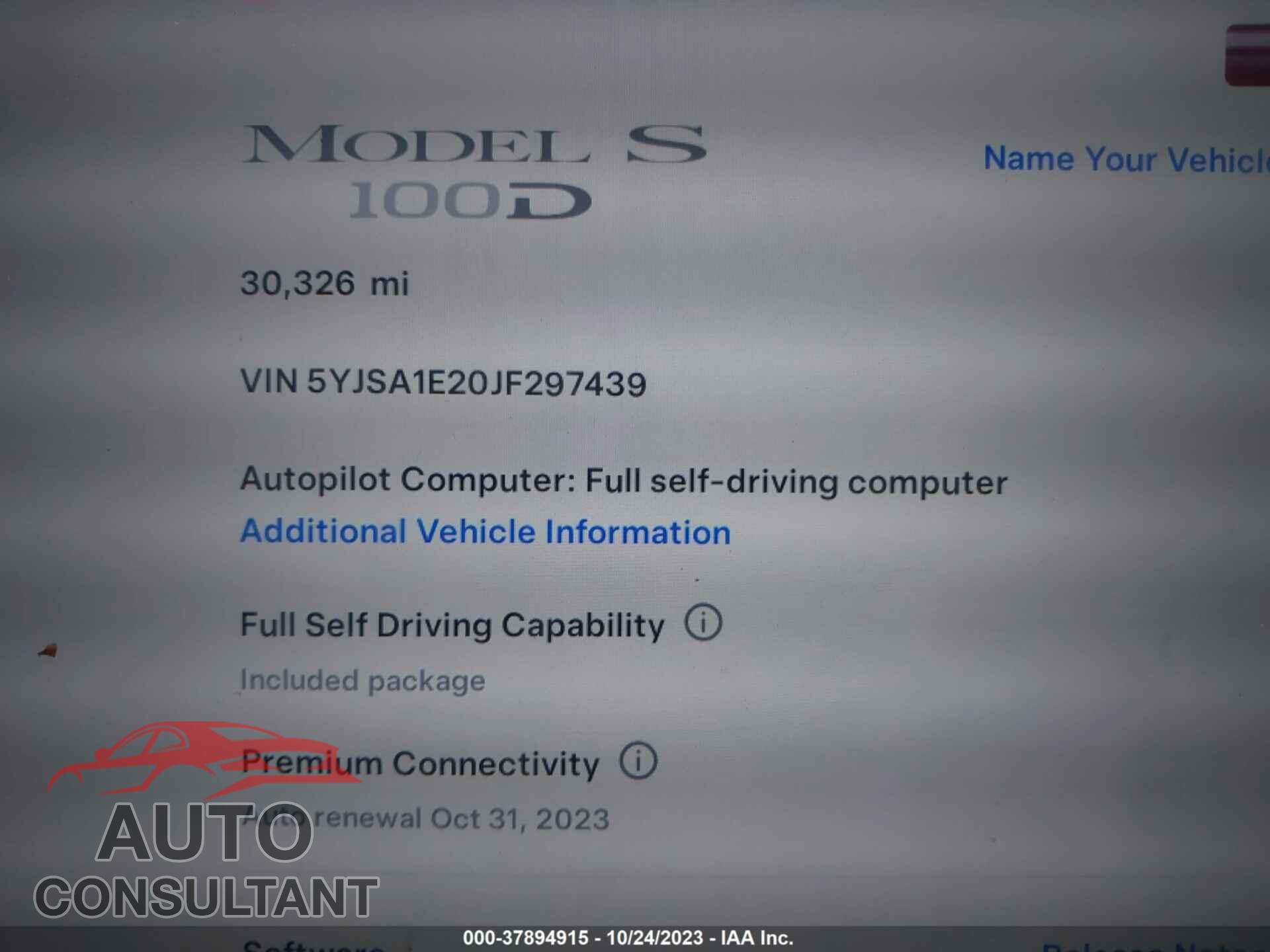 TESLA MODEL S 2018 - 5YJSA1E20JF297439