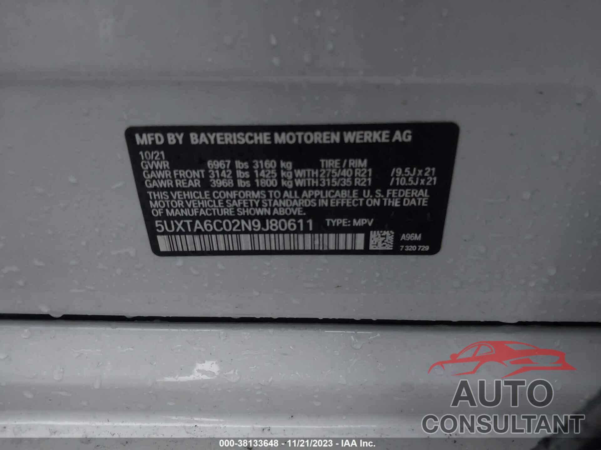 BMW X5 PHEV 2022 - 5UXTA6C02N9J80611