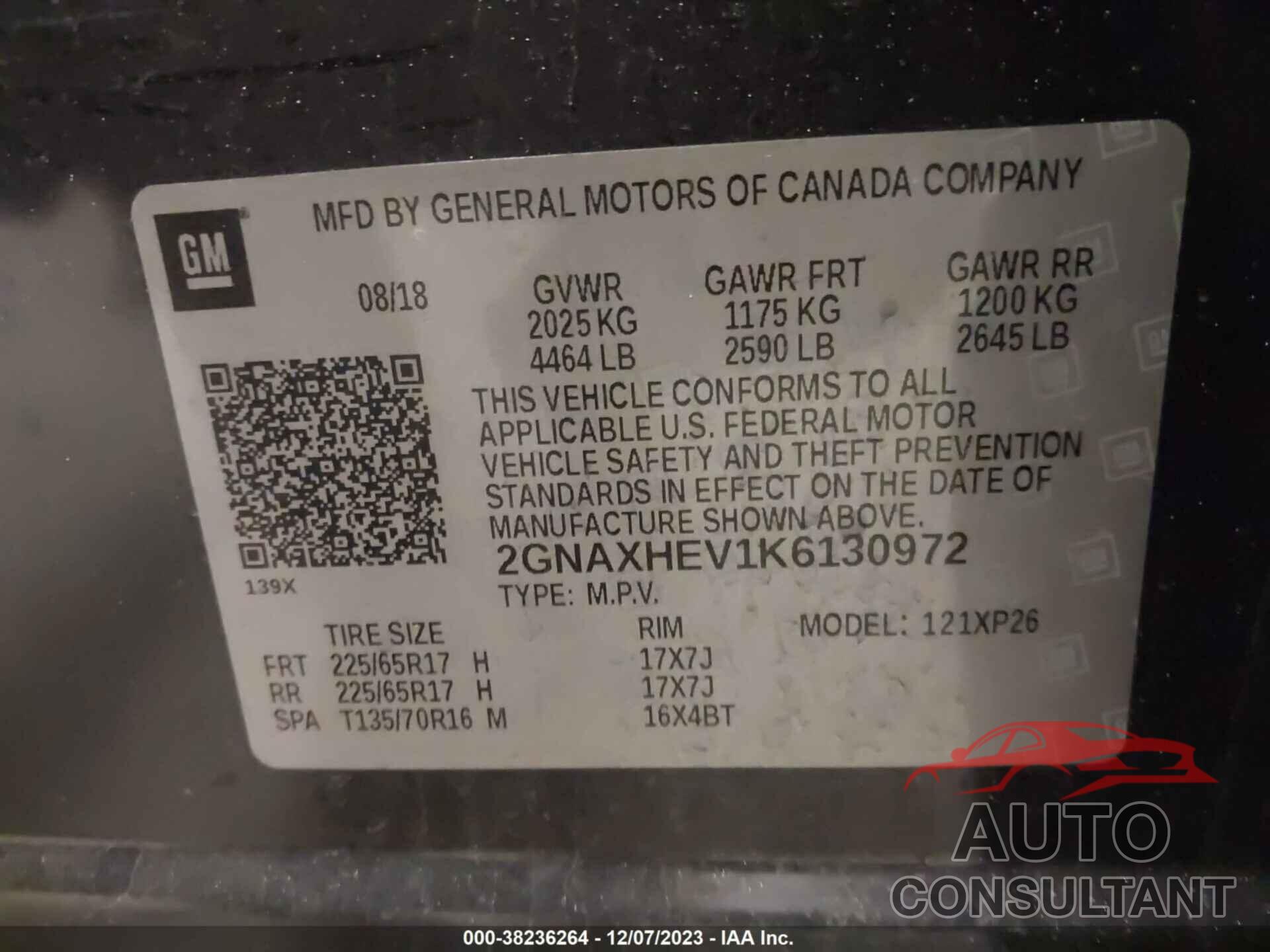 CHEVROLET EQUINOX 2019 - 2GNAXHEV1K6130972