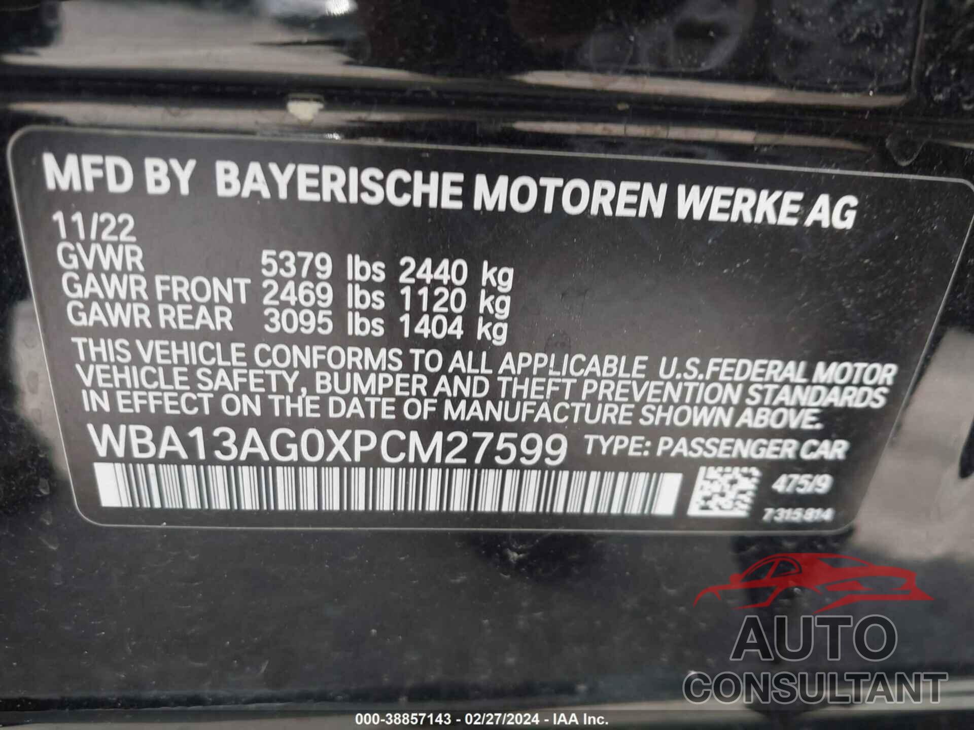 BMW 530E 2023 - WBA13AG0XPCM27599