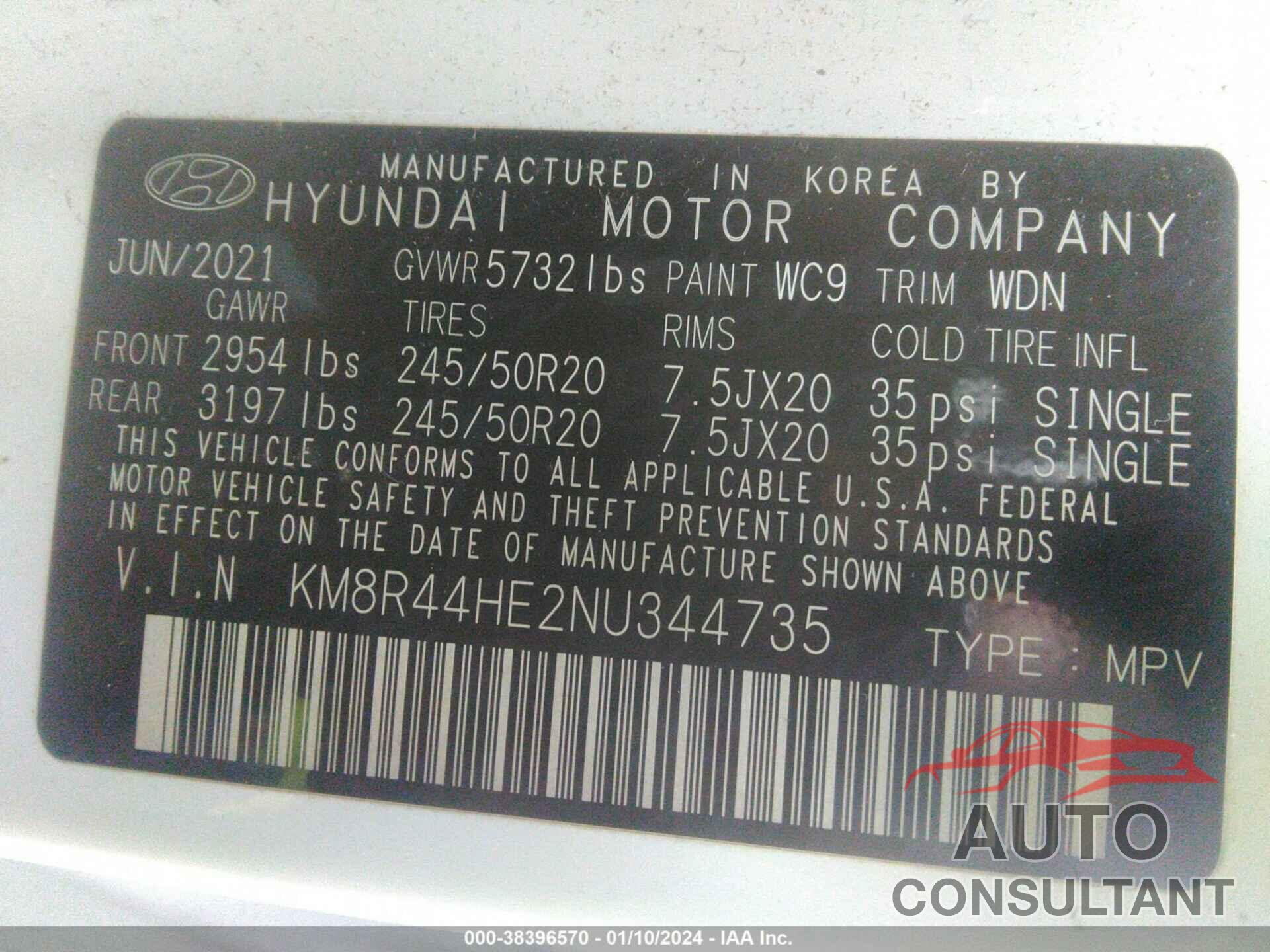 HYUNDAI PALISADE 2022 - KM8R44HE2NU344735