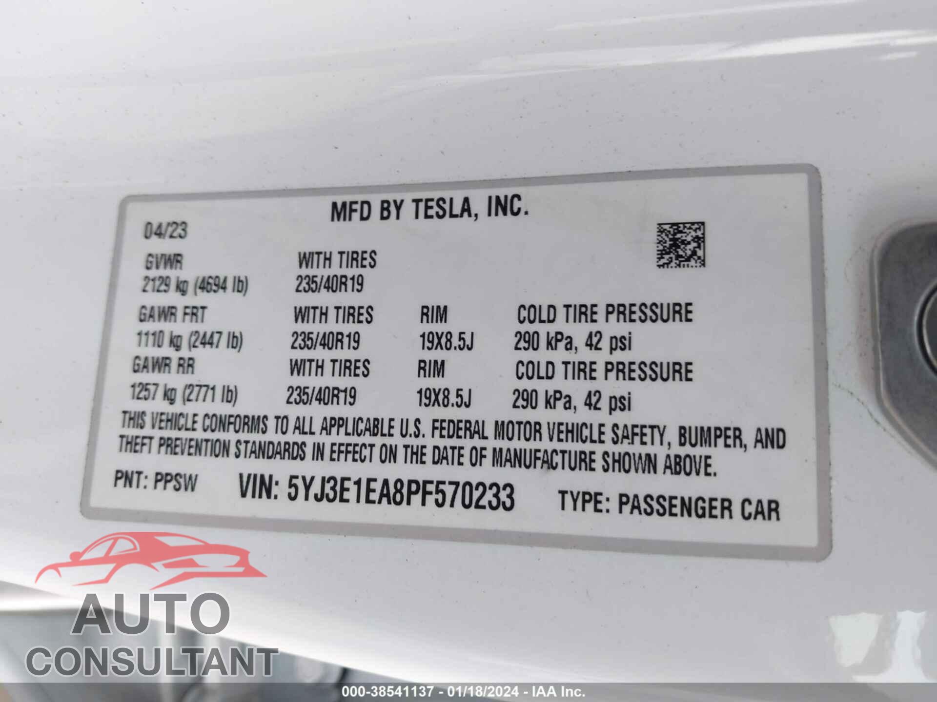 TESLA MODEL 3 2023 - 5YJ3E1EA8PF570233