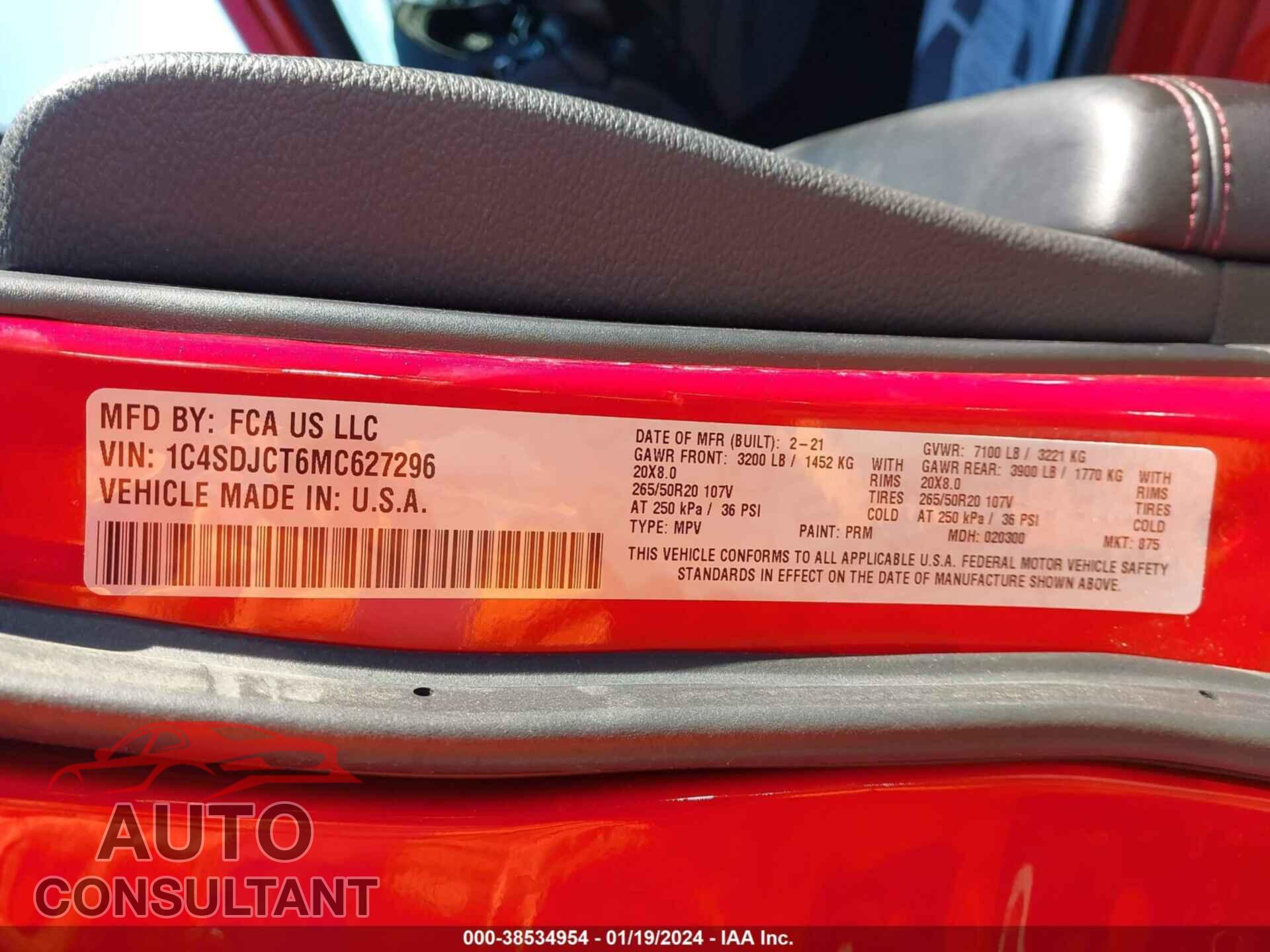 DODGE DURANGO 2021 - 1C4SDJCT6MC627296