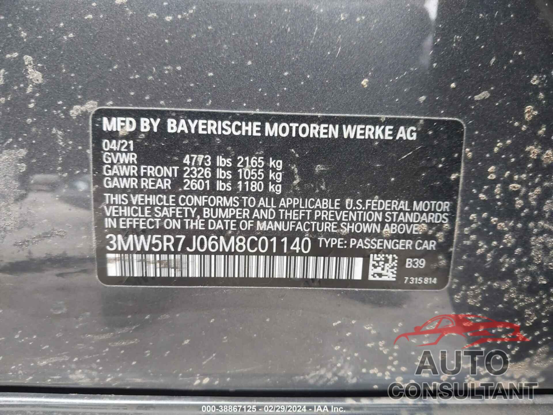 BMW 330I 2021 - 3MW5R7J06M8C01140