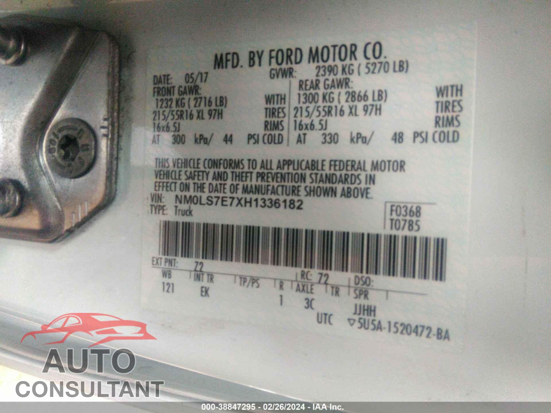 FORD TRANSIT CONNECT 2017 - NM0LS7E7XH1336182