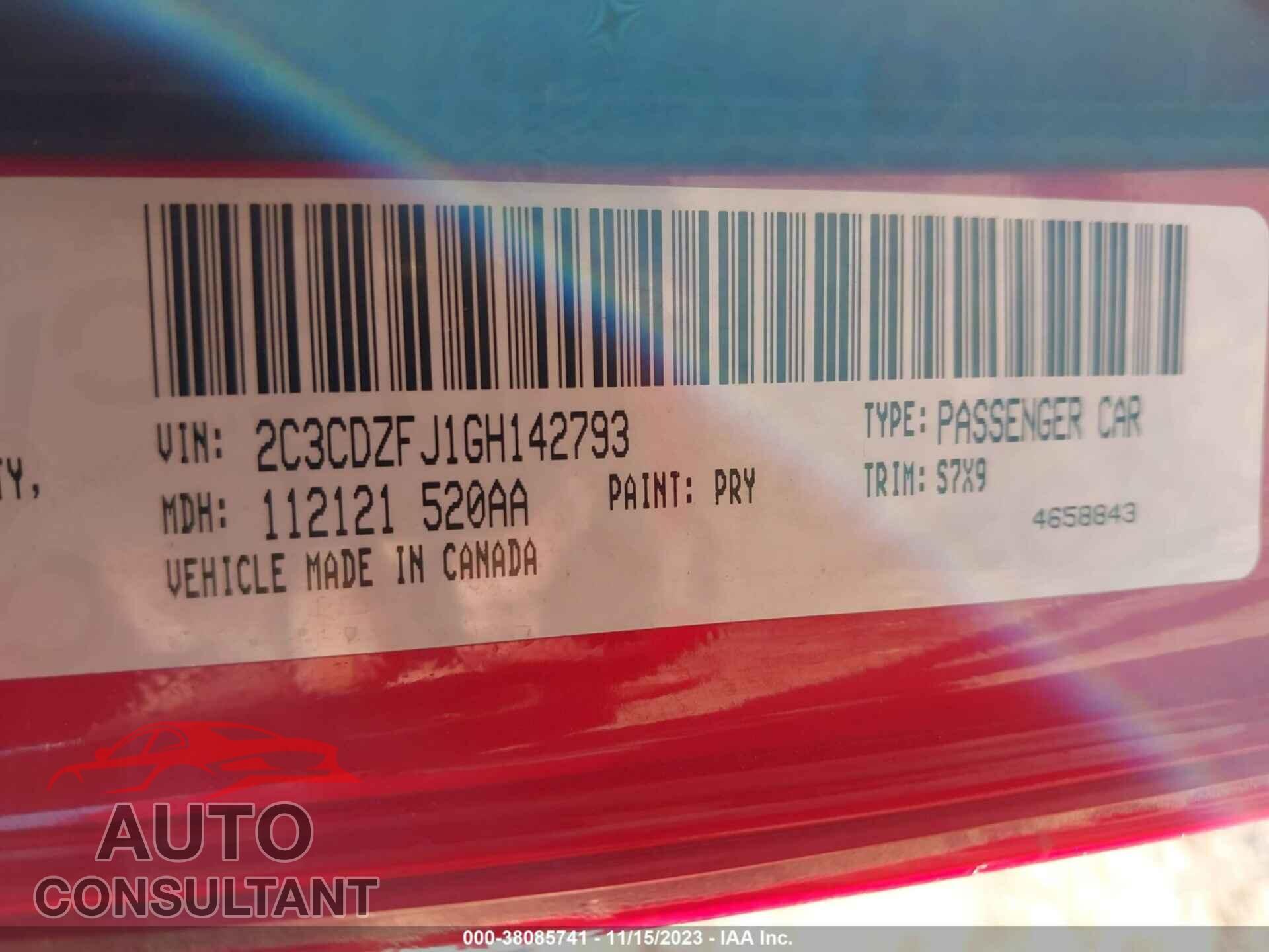 DODGE CHALLENGER 2016 - 2C3CDZFJ1GH142793