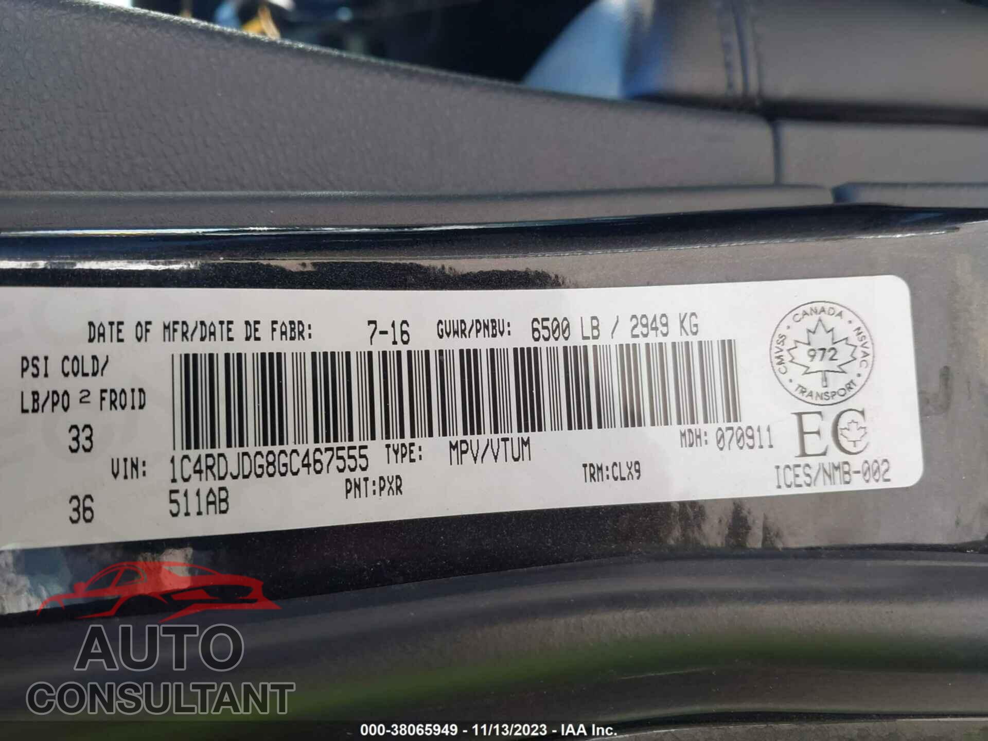 DODGE DURANGO 2016 - 1C4RDJDG8GC467555