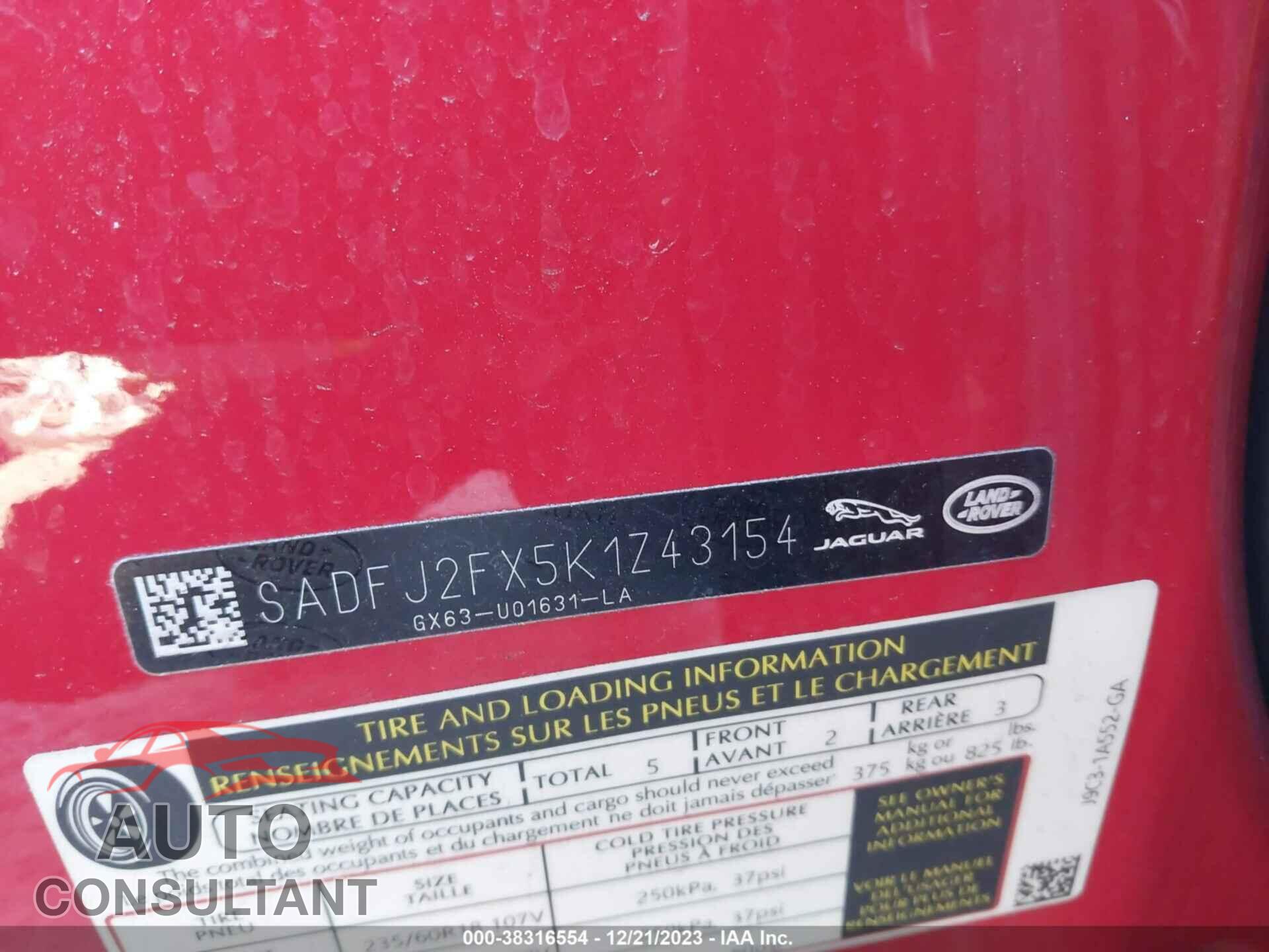 JAGUAR E-PACE 2019 - SADFJ2FX5K1Z43154