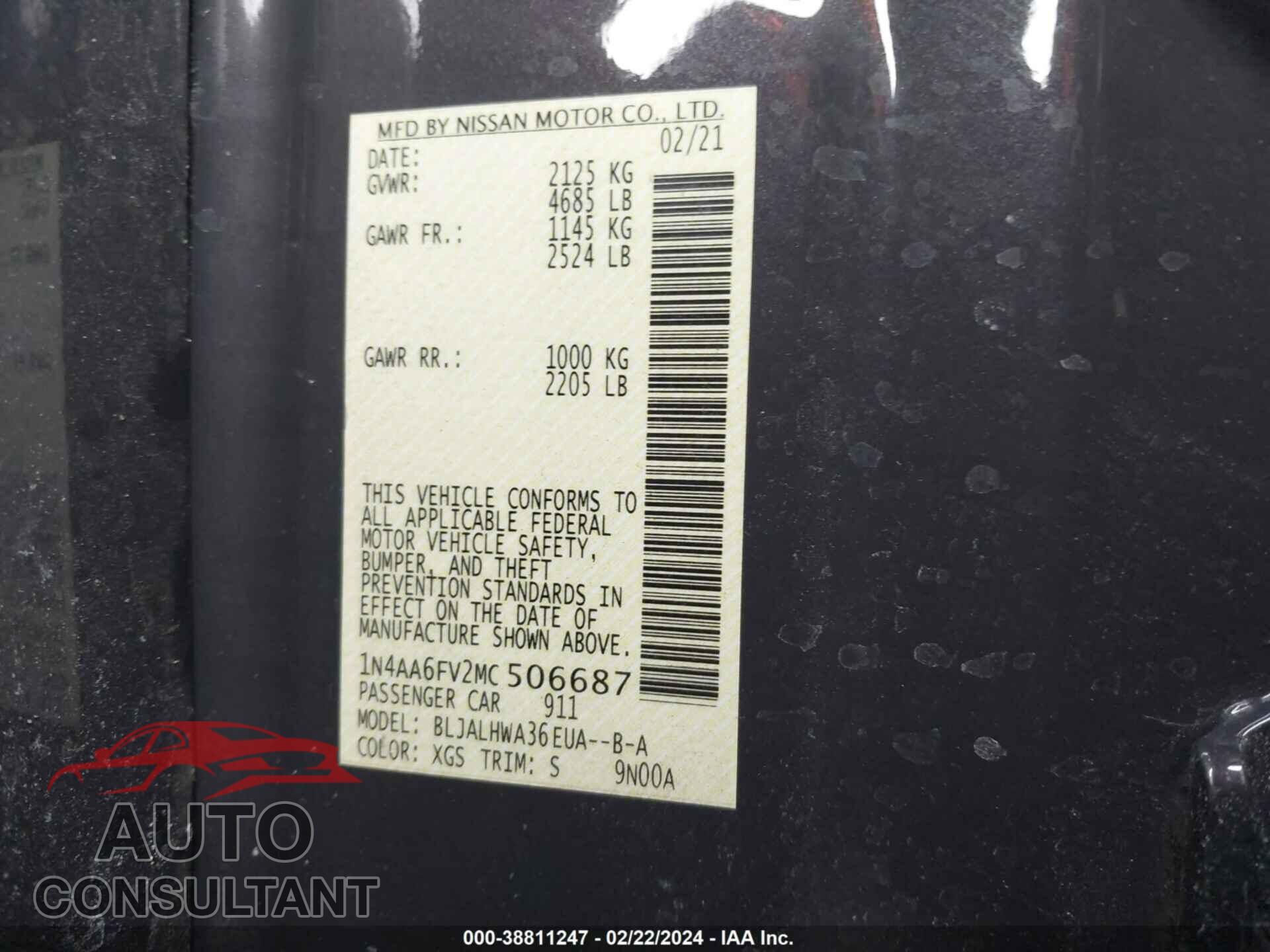 NISSAN MAXIMA 2021 - 1N4AA6FV2MC506687