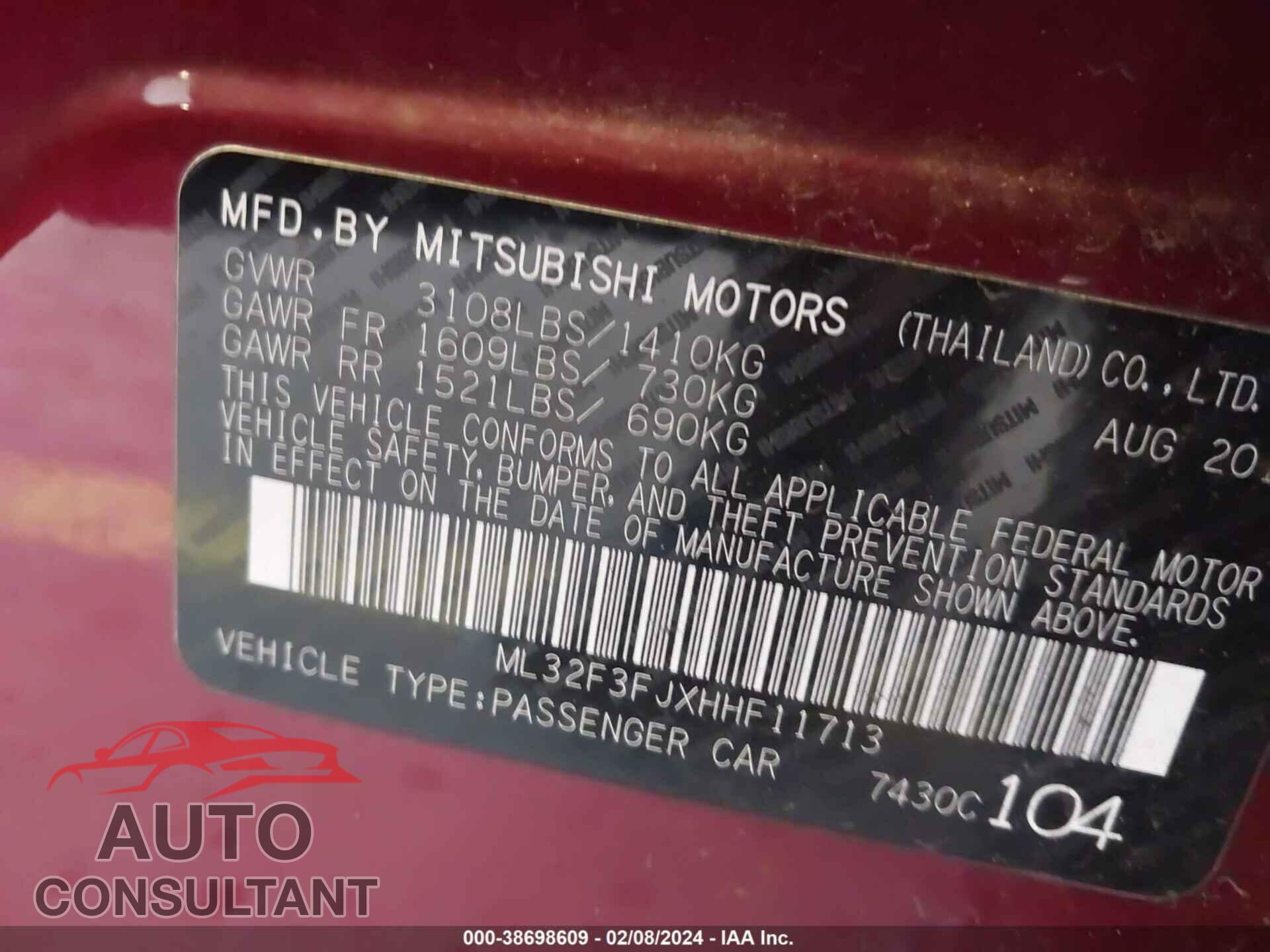 MITSUBISHI MIRAGE G4 2017 - ML32F3FJXHHF11713