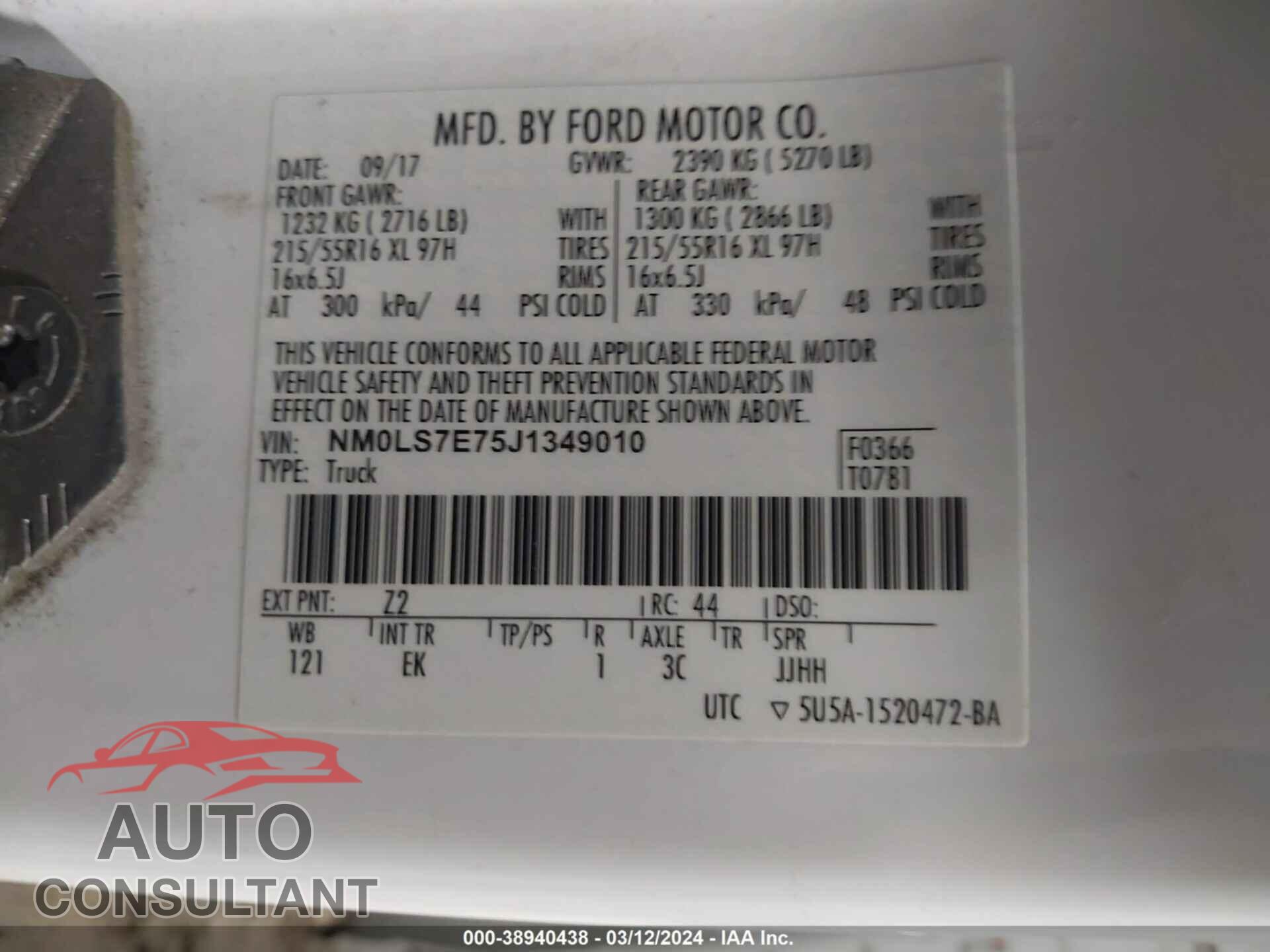 FORD TRANSIT CONNECT 2018 - NM0LS7E75J1349010
