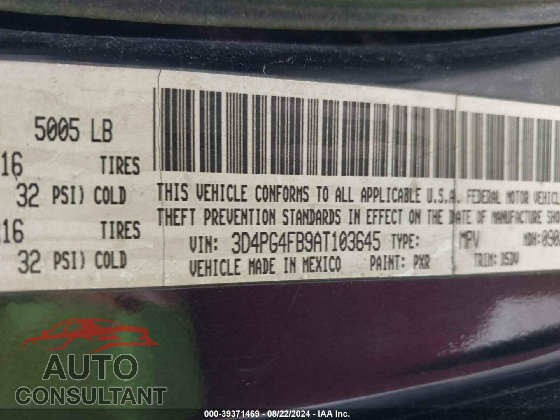 DODGE JOURNEY 2010 - 3D4PG4FB9AT103645