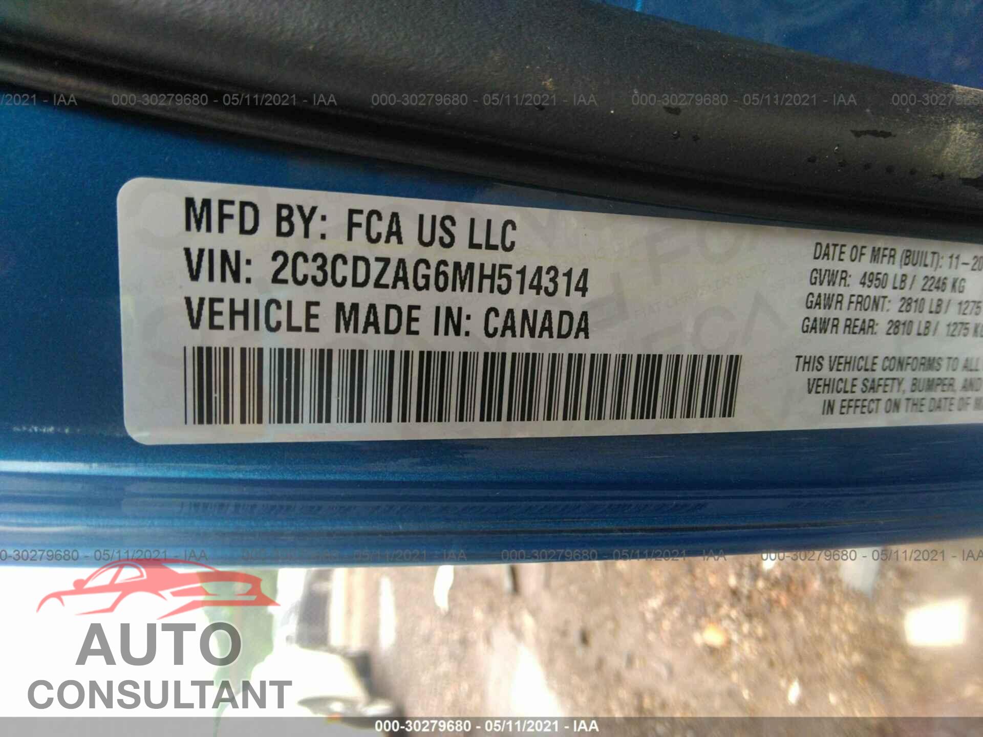 DODGE CHALLENGER 2021 - 2C3CDZAG6MH514314