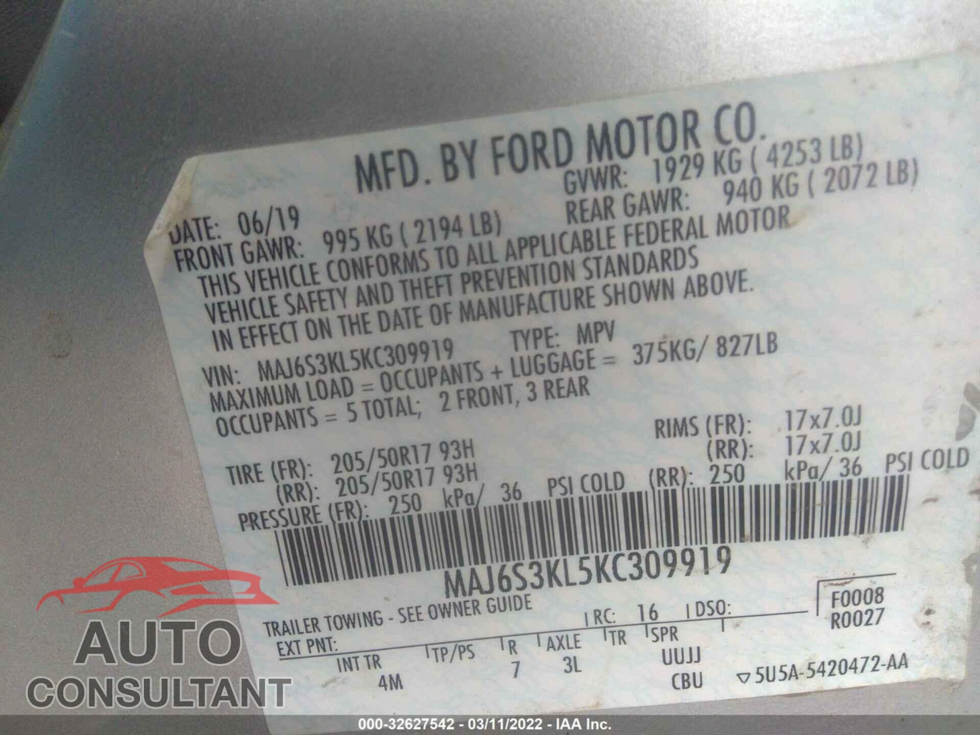 FORD ECOSPORT 2019 - MAJ6S3KL5KC309919