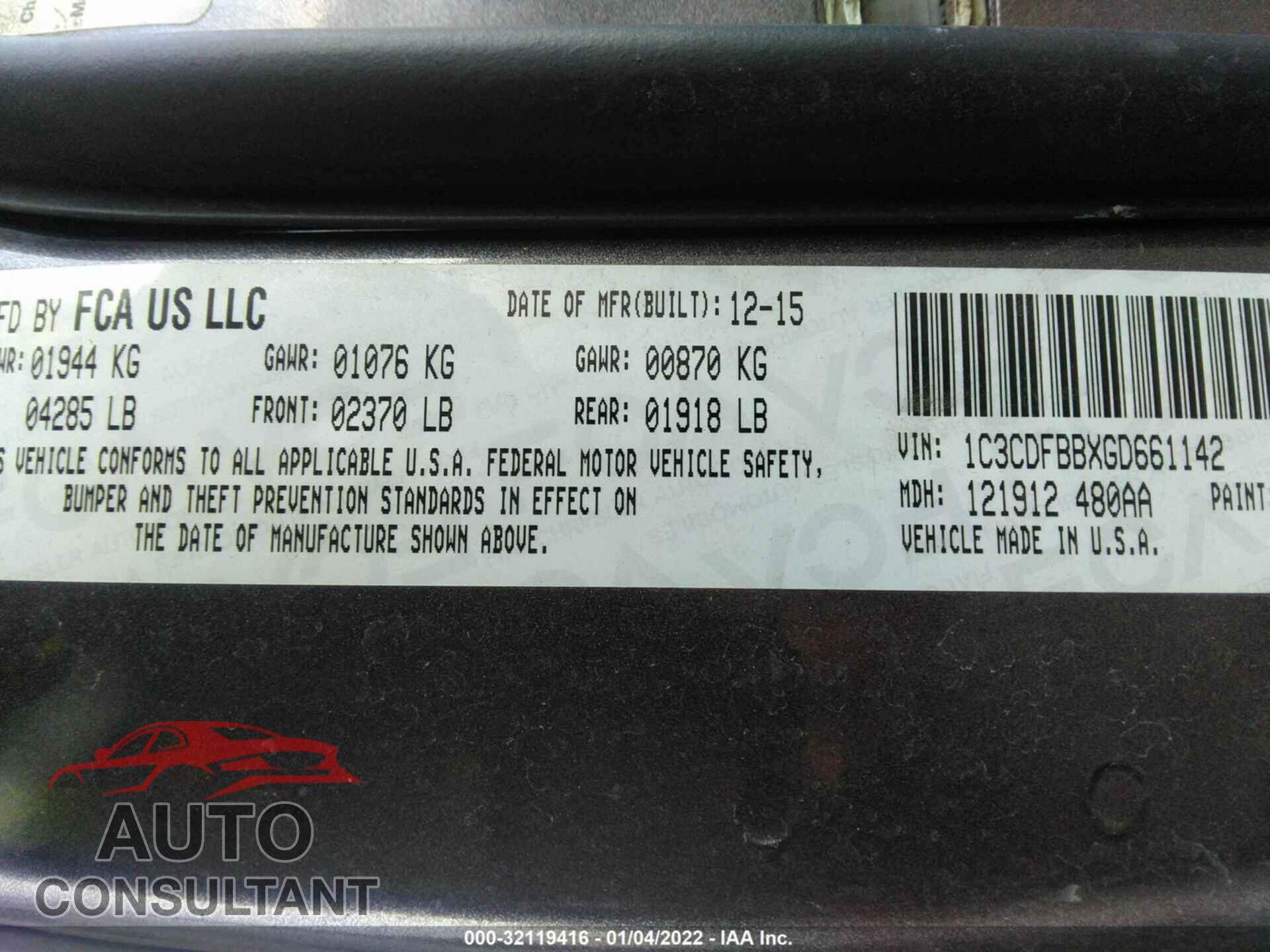 DODGE DART 2016 - 1C3CDFBBXGD661142