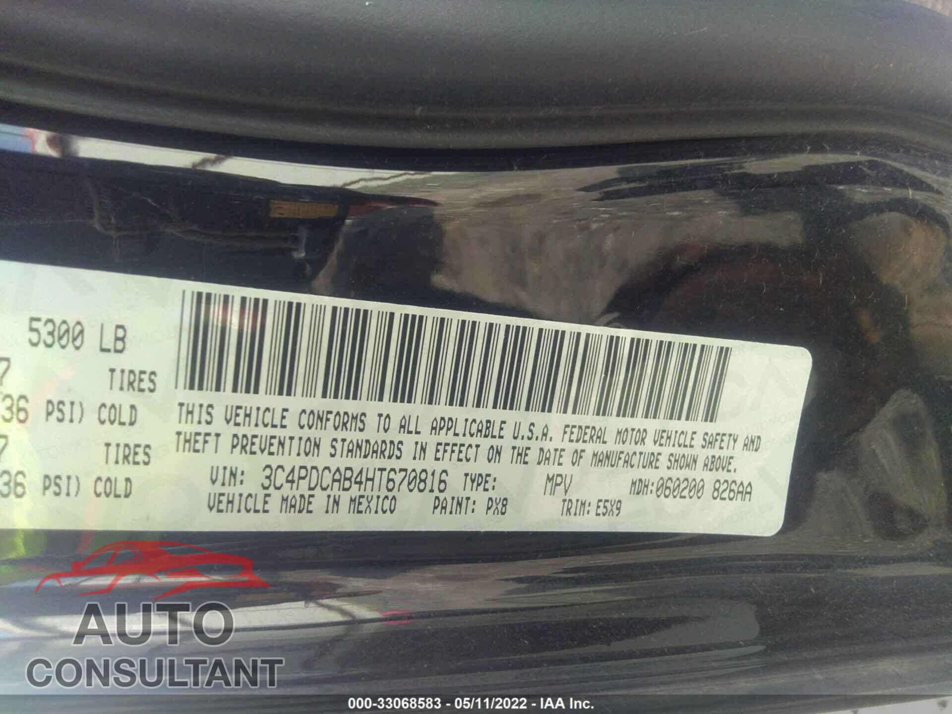 DODGE JOURNEY 2017 - 3C4PDCAB4HT670816
