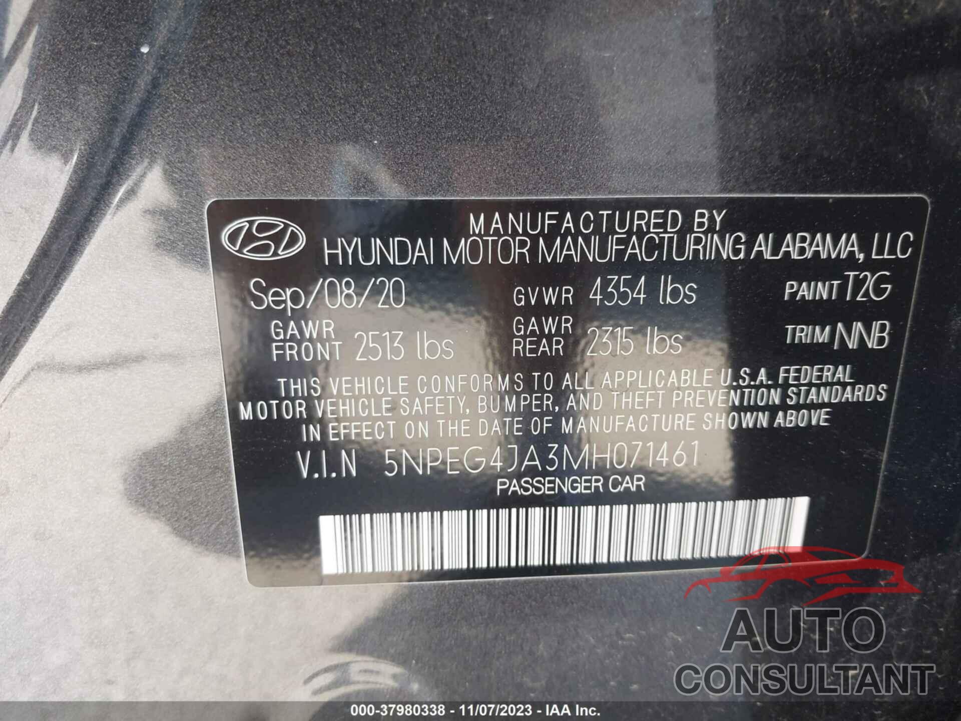 HYUNDAI SONATA 2021 - 5NPEG4JA3MH071461