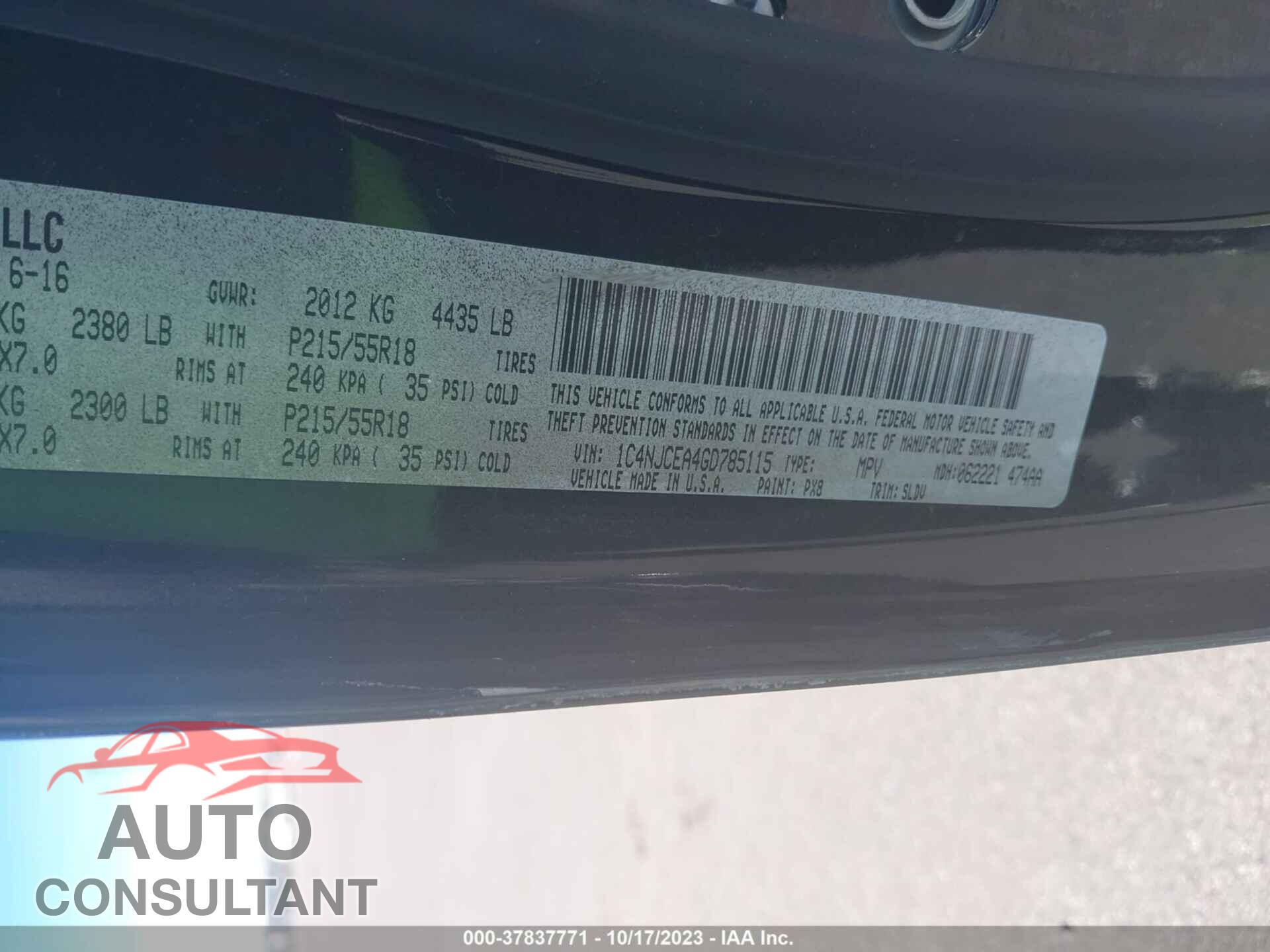 JEEP COMPASS 2016 - 1C4NJCEA4GD785115