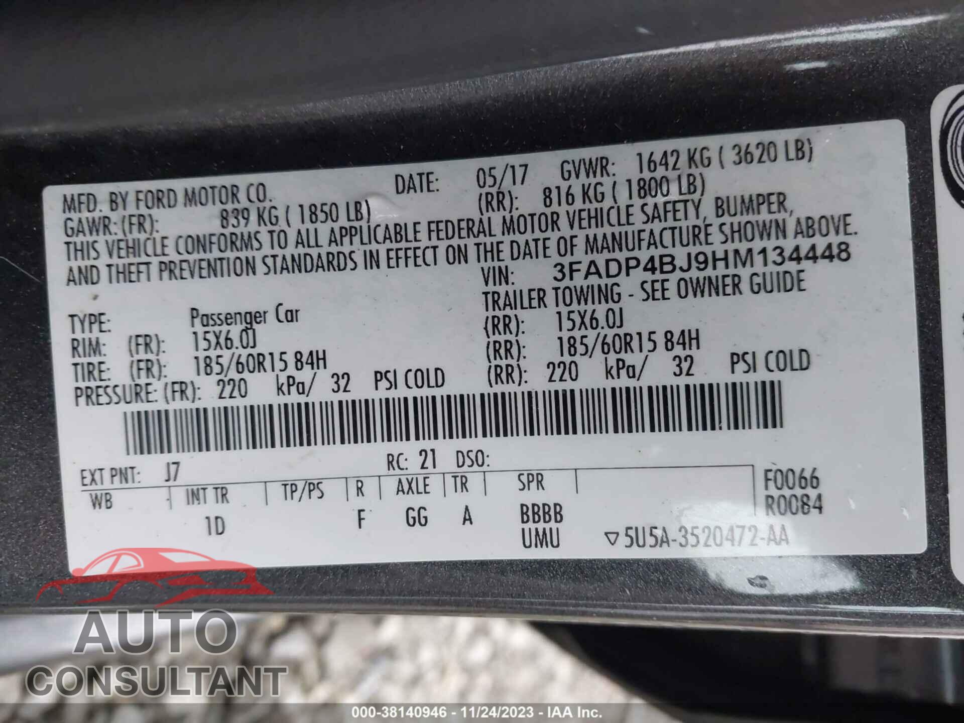 FORD FIESTA 2017 - 3FADP4BJ9HM134448