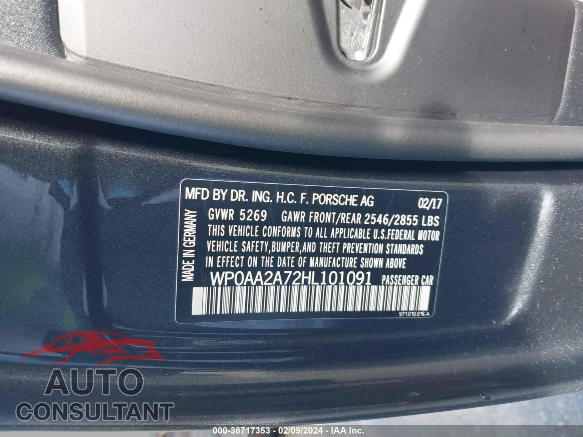PORSCHE PANAMERA 2017 - WP0AA2A72HL101091