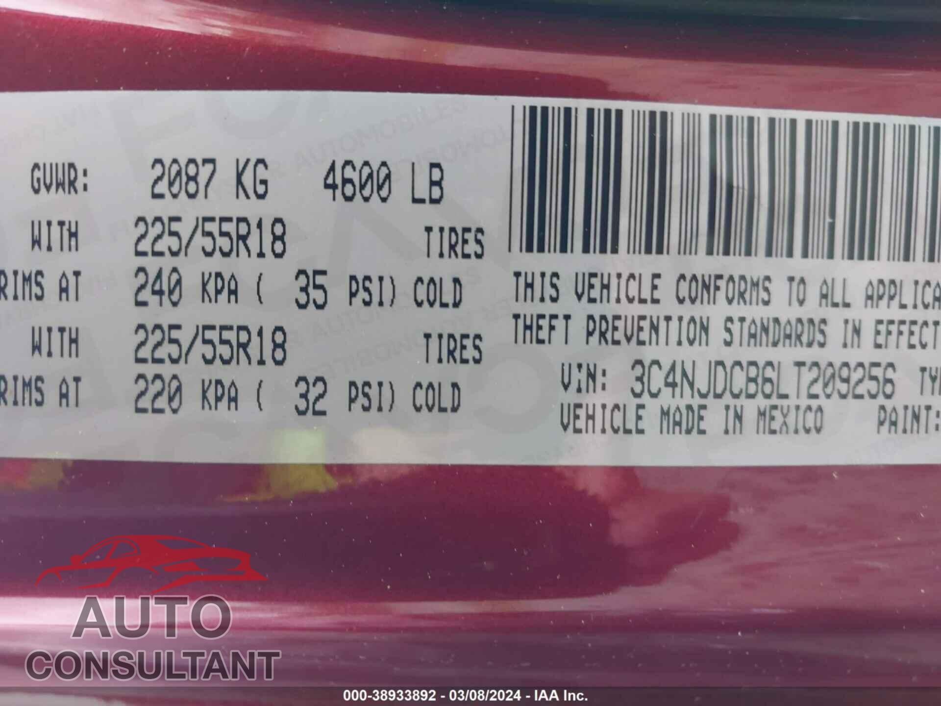 JEEP COMPASS 2020 - 3C4NJDCB6LT209256