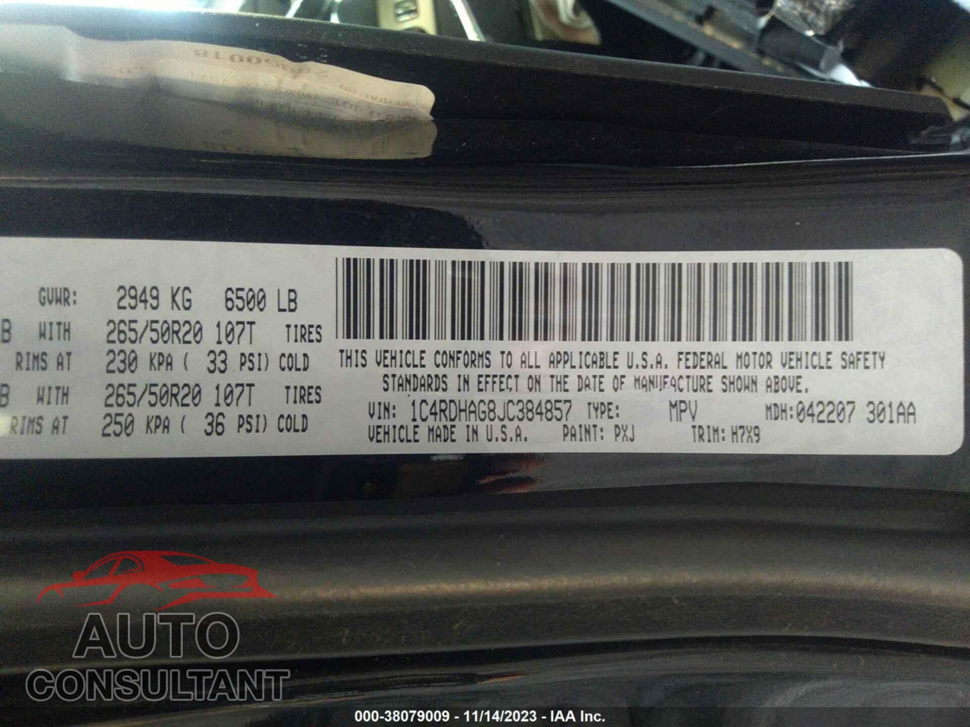 DODGE DURANGO 2018 - 1C4RDHAG8JC384857