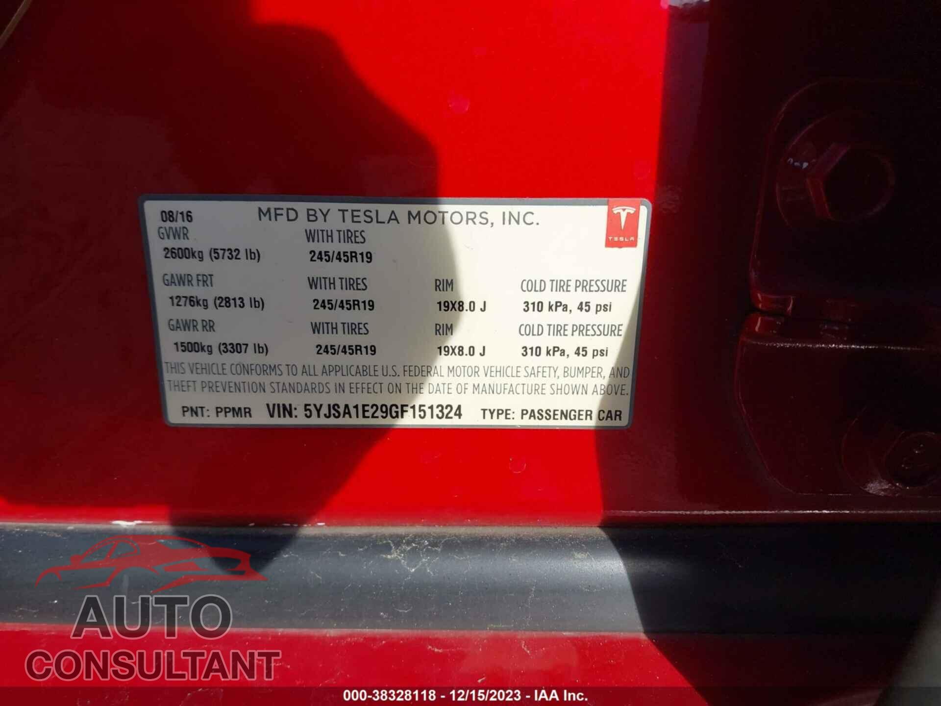 TESLA MODEL S 2016 - 5YJSA1E29GF151324
