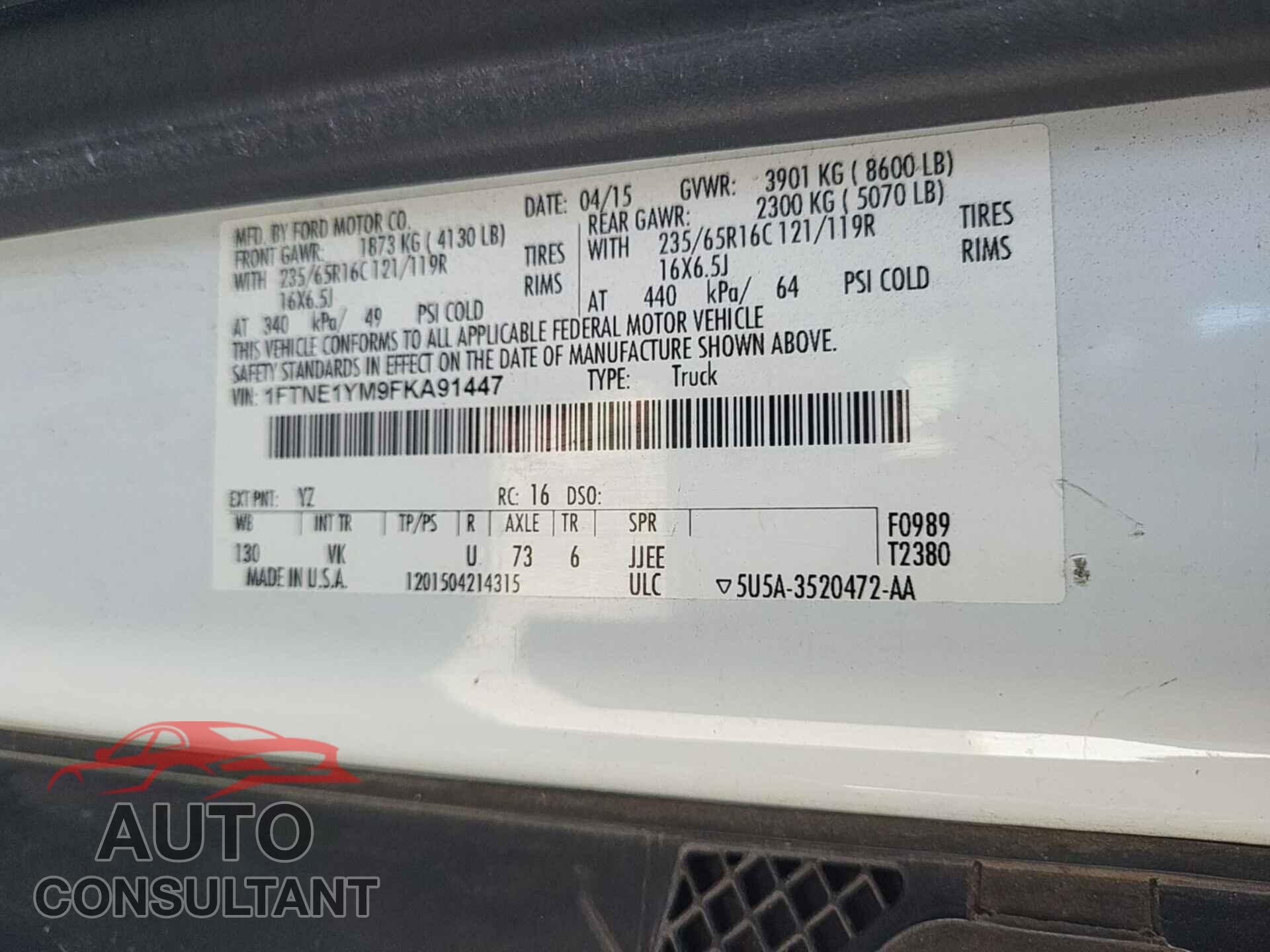 FORD TRANSIT 2015 - 1FTNE1YM9FKA91447