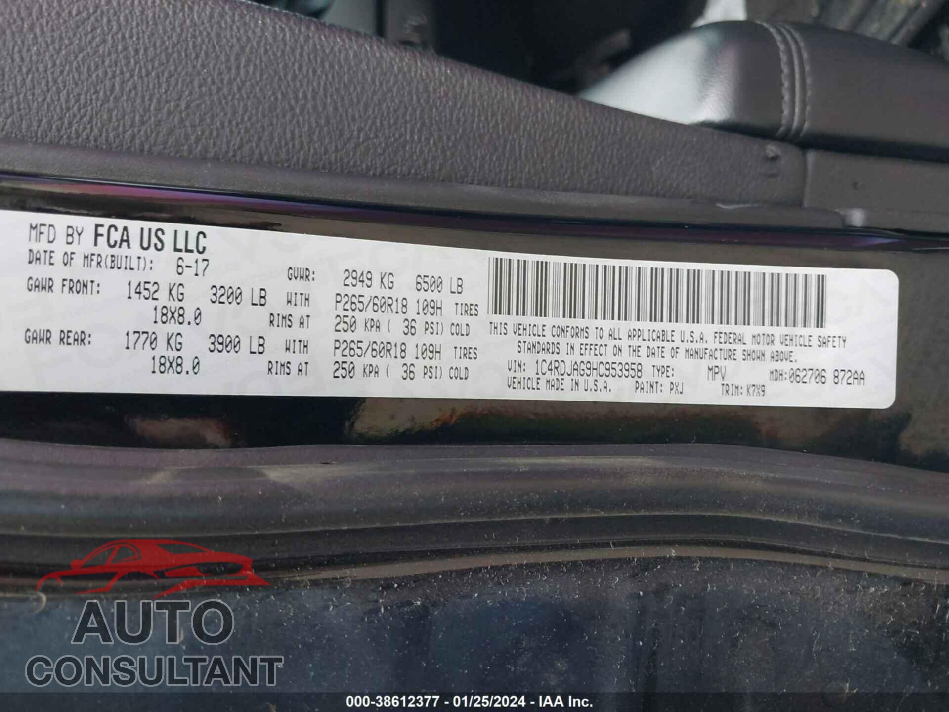 DODGE DURANGO 2017 - 1C4RDJAG9HC953958