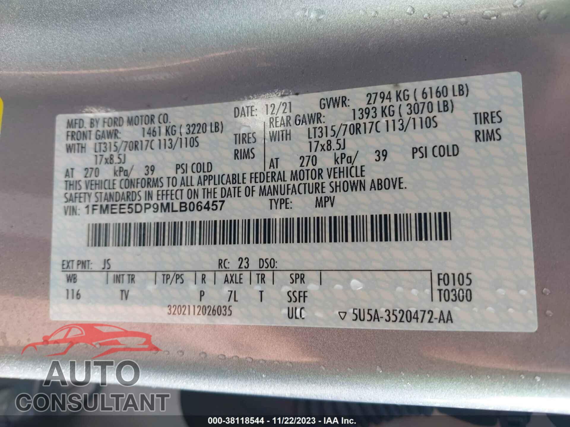 FORD BRONCO 2021 - 1FMEE5DP9MLB06457