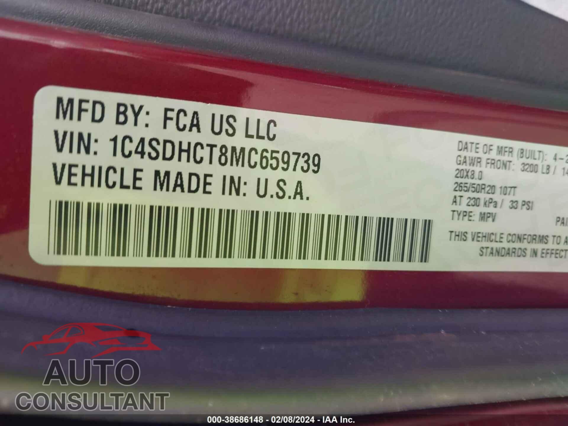 DODGE DURANGO 2021 - 1C4SDHCT8MC659739