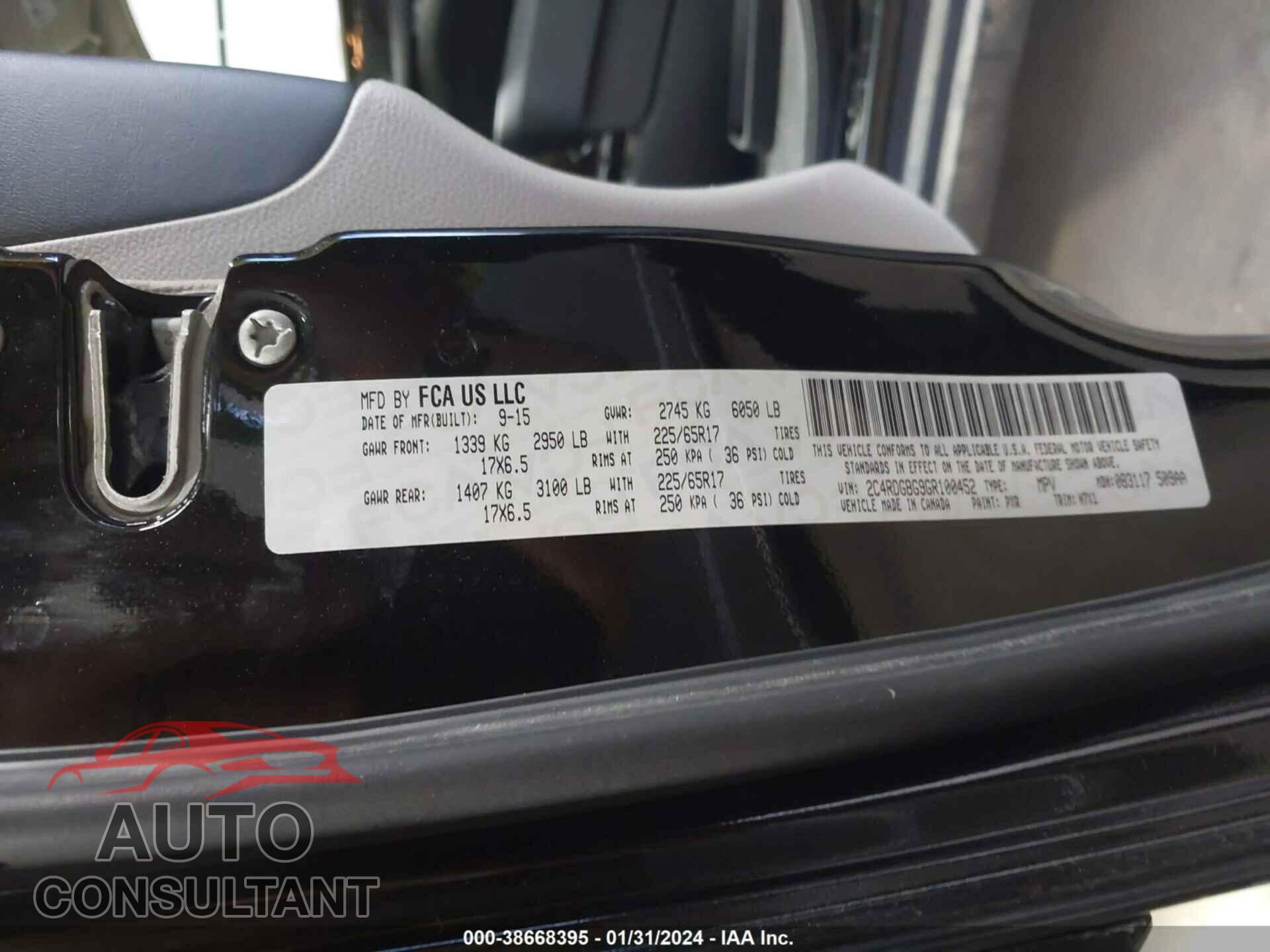 DODGE GRAND CARAVAN 2016 - 2C4RDGBG9GR100452