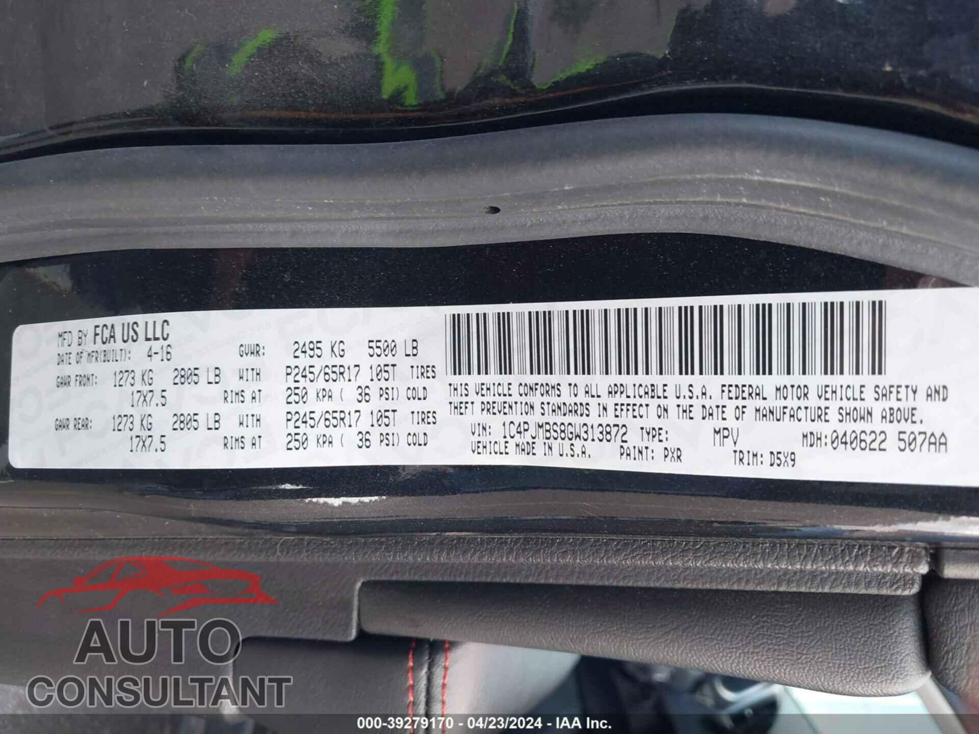 JEEP CHEROKEE 2016 - 1C4PJMBS8GW313872