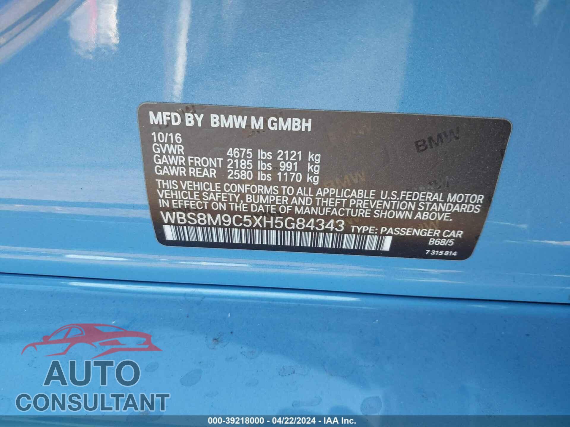 BMW M3 2017 - WBS8M9C5XH5G84343