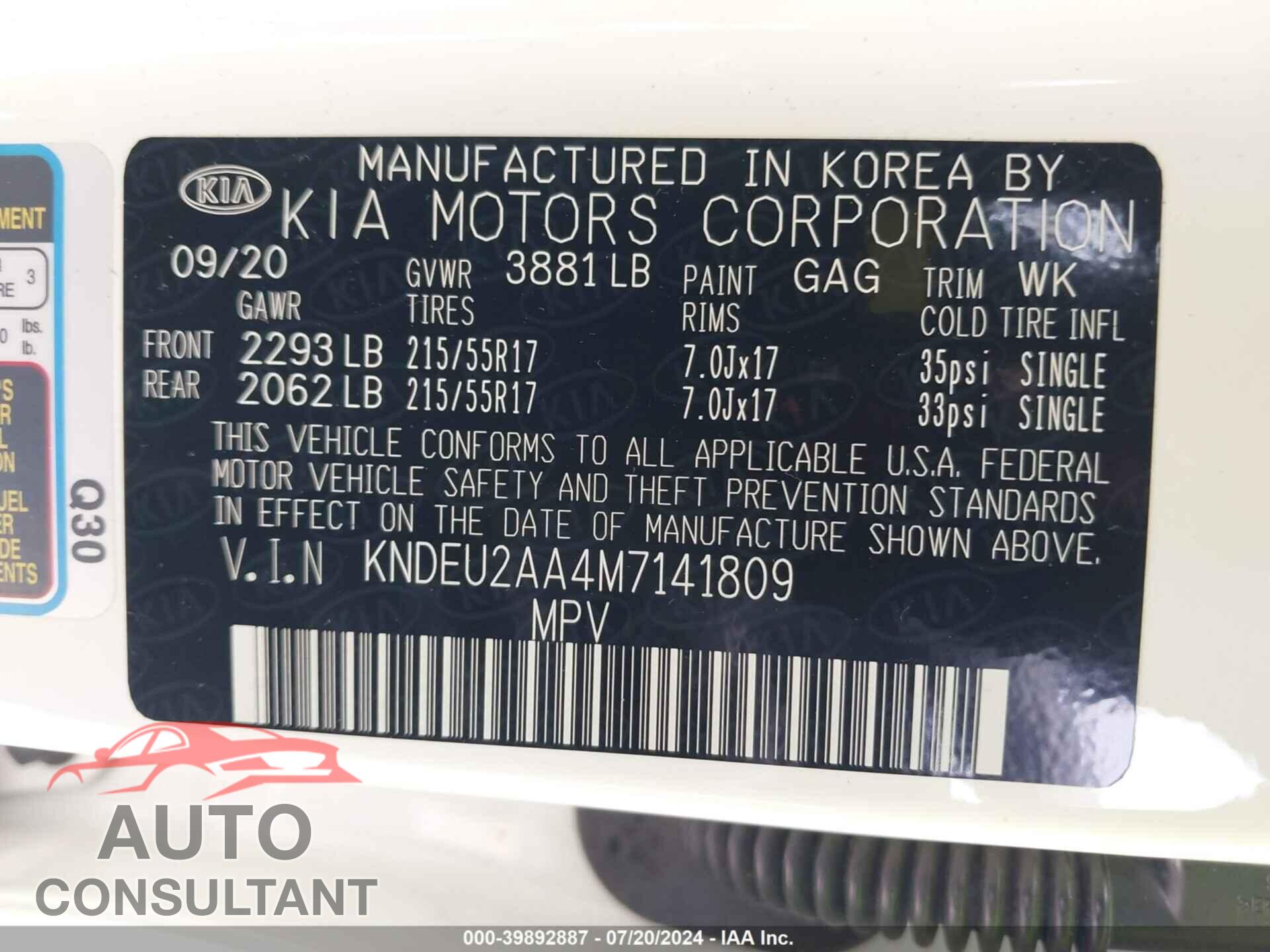 KIA SELTOS 2021 - KNDEU2AA4M7141809