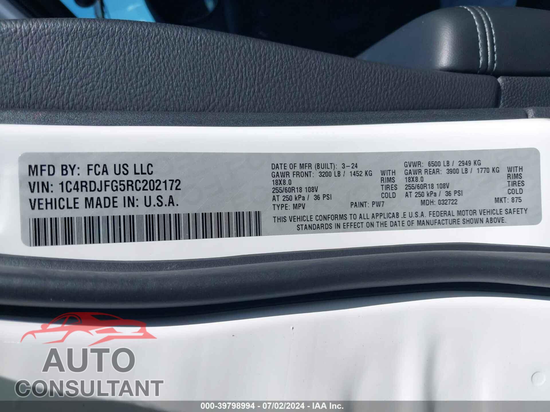 DODGE DURANGO 2024 - 1C4RDJFG5RC202172