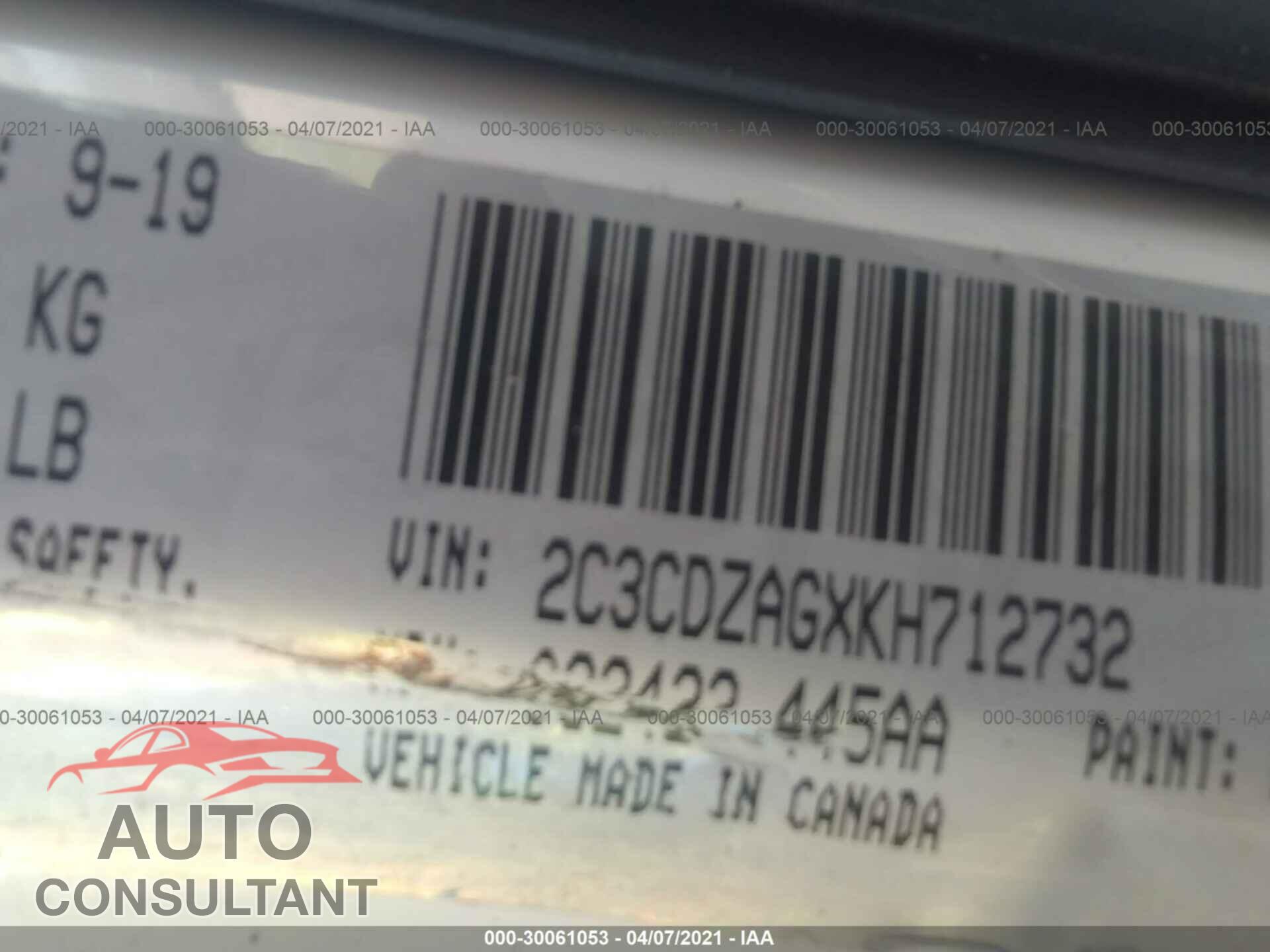 DODGE CHALLENGER 2019 - 2C3CDZAGXKH712732